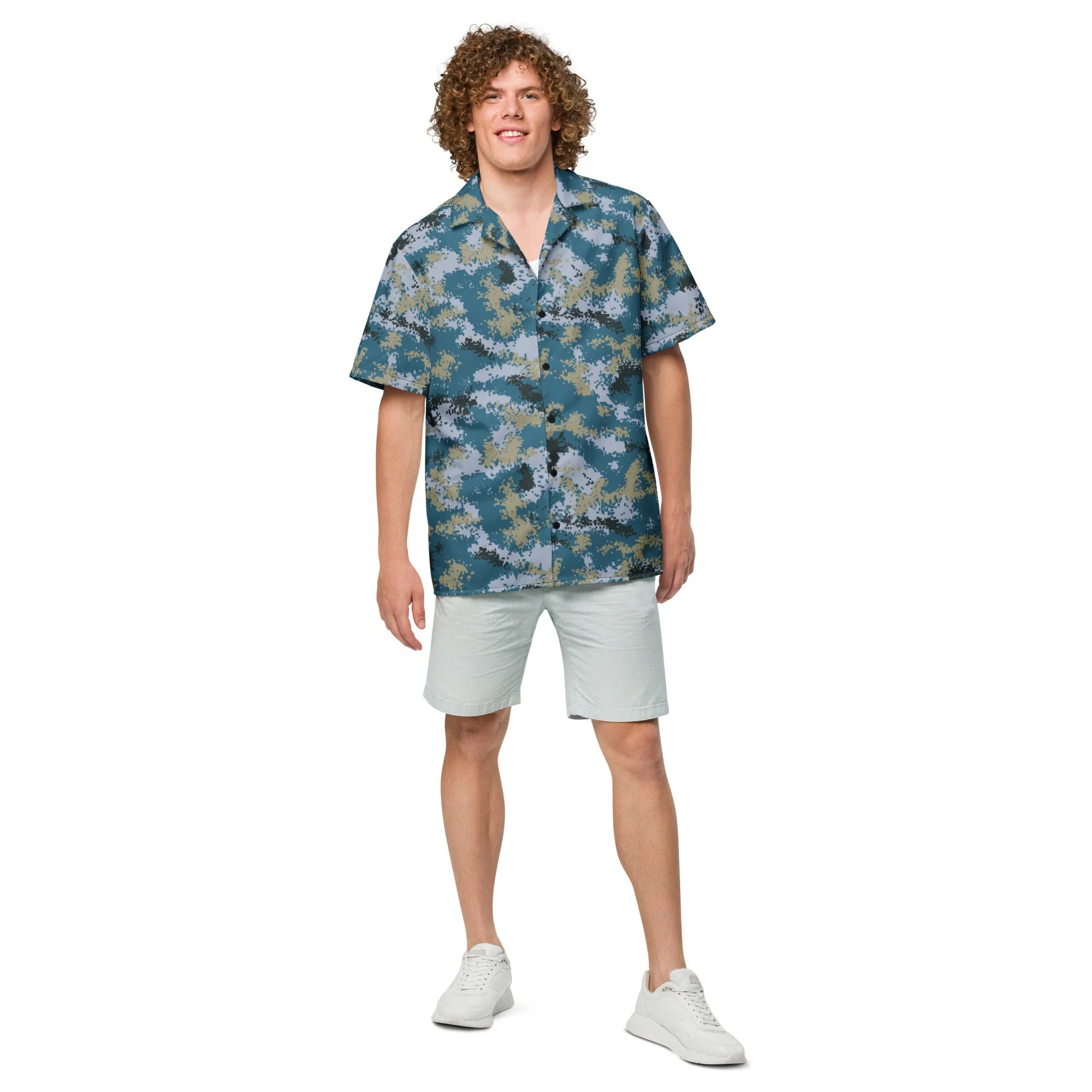 Chinese Digital Type 07 Ocean CAMO Unisex Short-Sleeve Button Shirt - Image 3