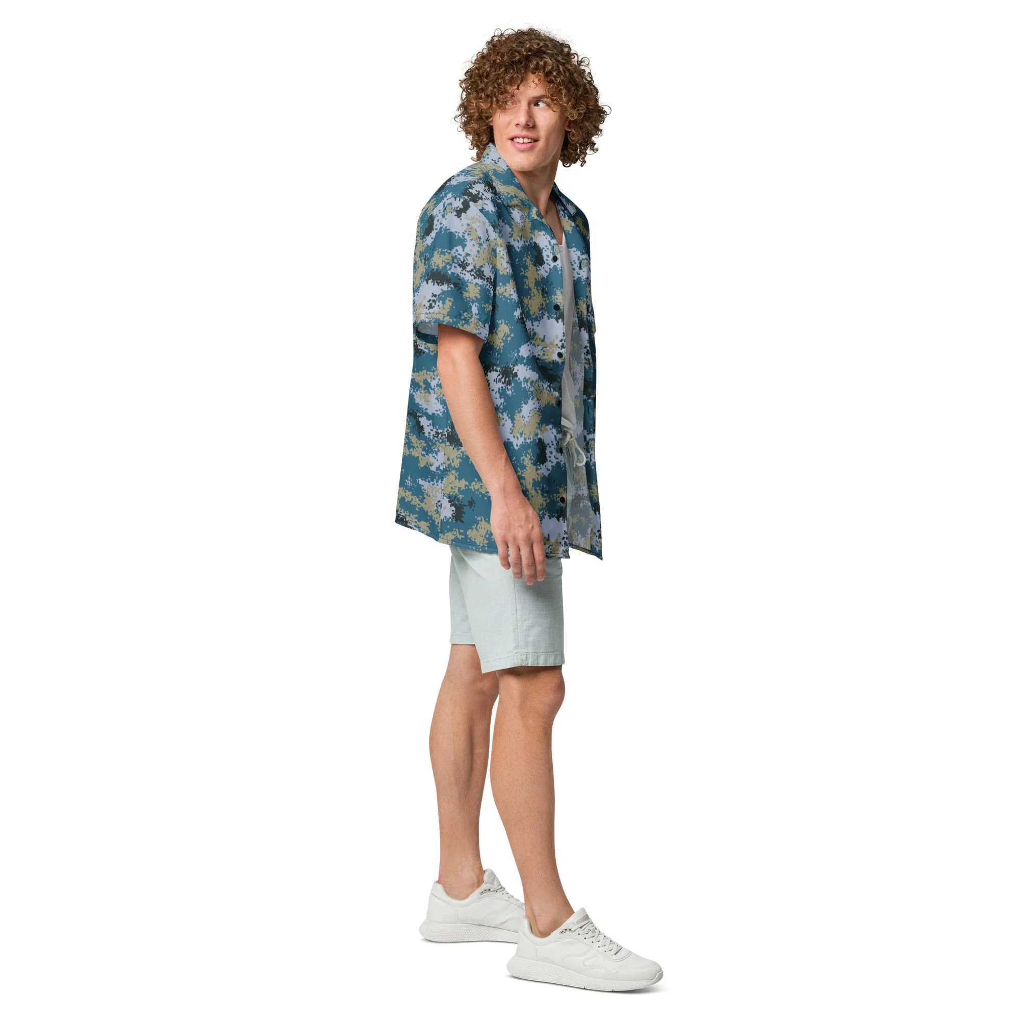Chinese Digital Type 07 Ocean CAMO Unisex Short-Sleeve Button Shirt - Image 5