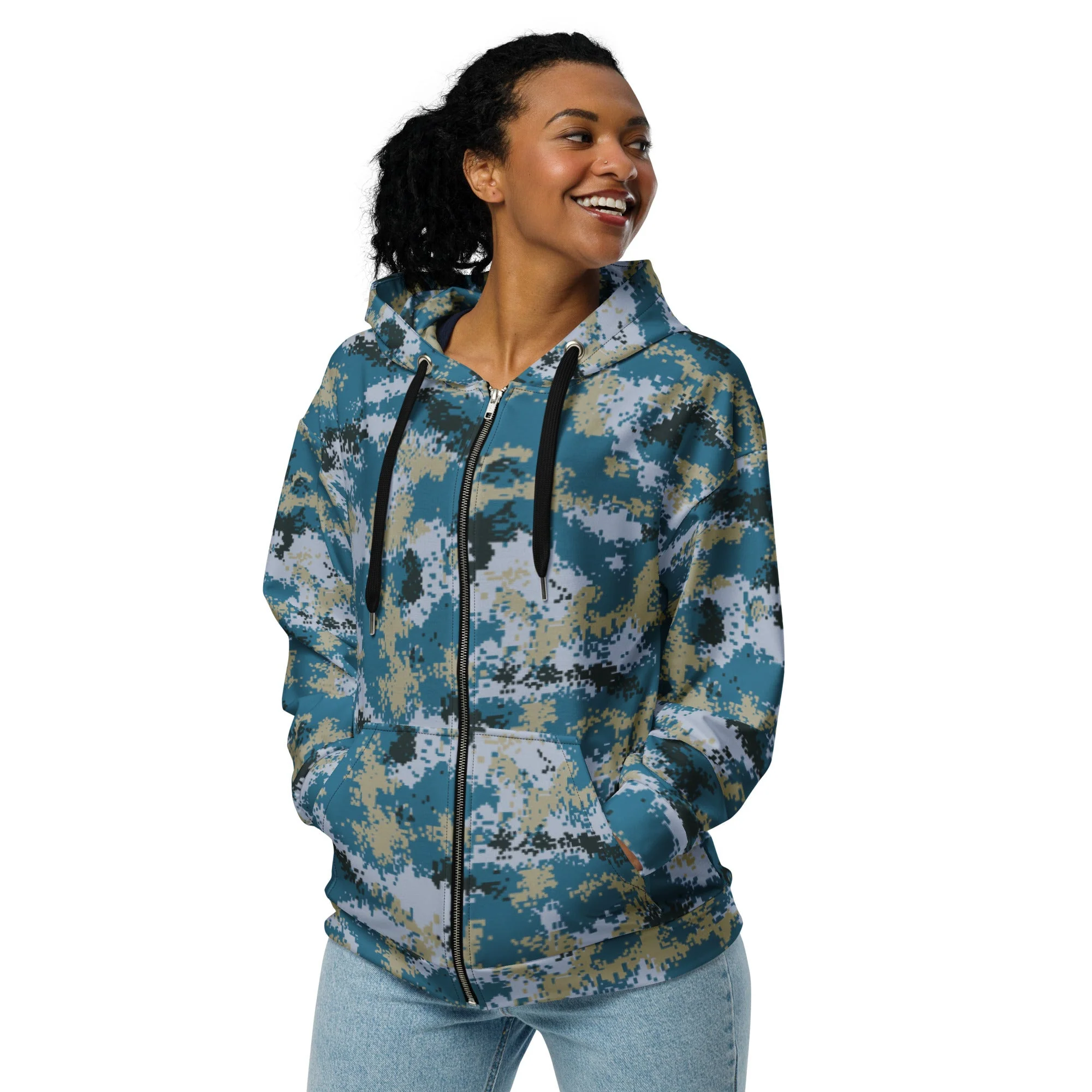 Chinese Digital Type 07 Ocean CAMO Unisex Zip Hoodie - Image 7