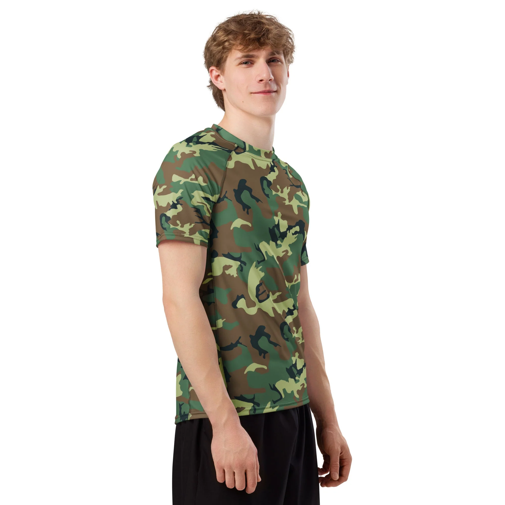 Chinese Type 99 Woodland CAMO Mens Short-Sleeve Rash Guard - Image 3