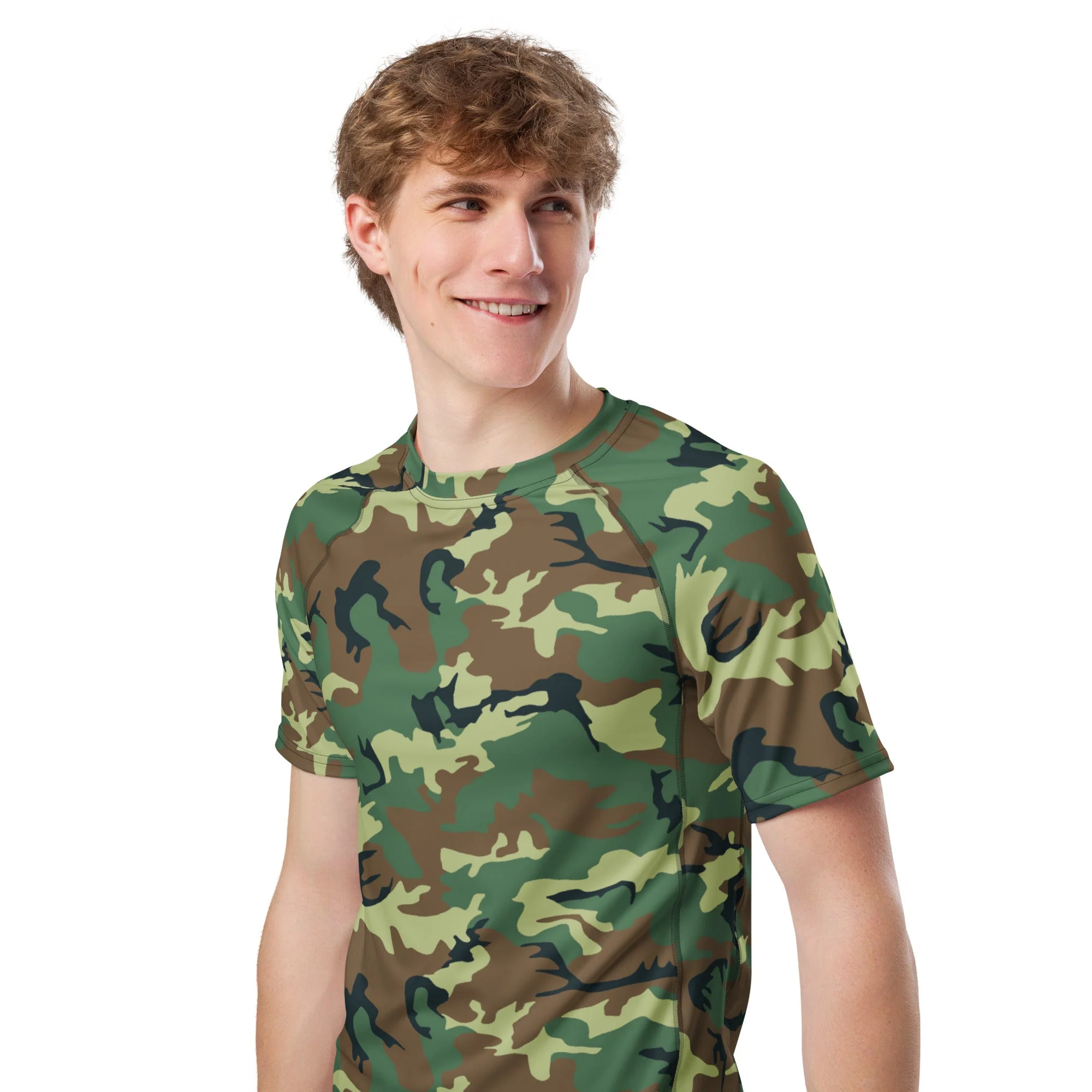 Chinese Type 99 Woodland CAMO Mens Short-Sleeve Rash Guard - Image 4