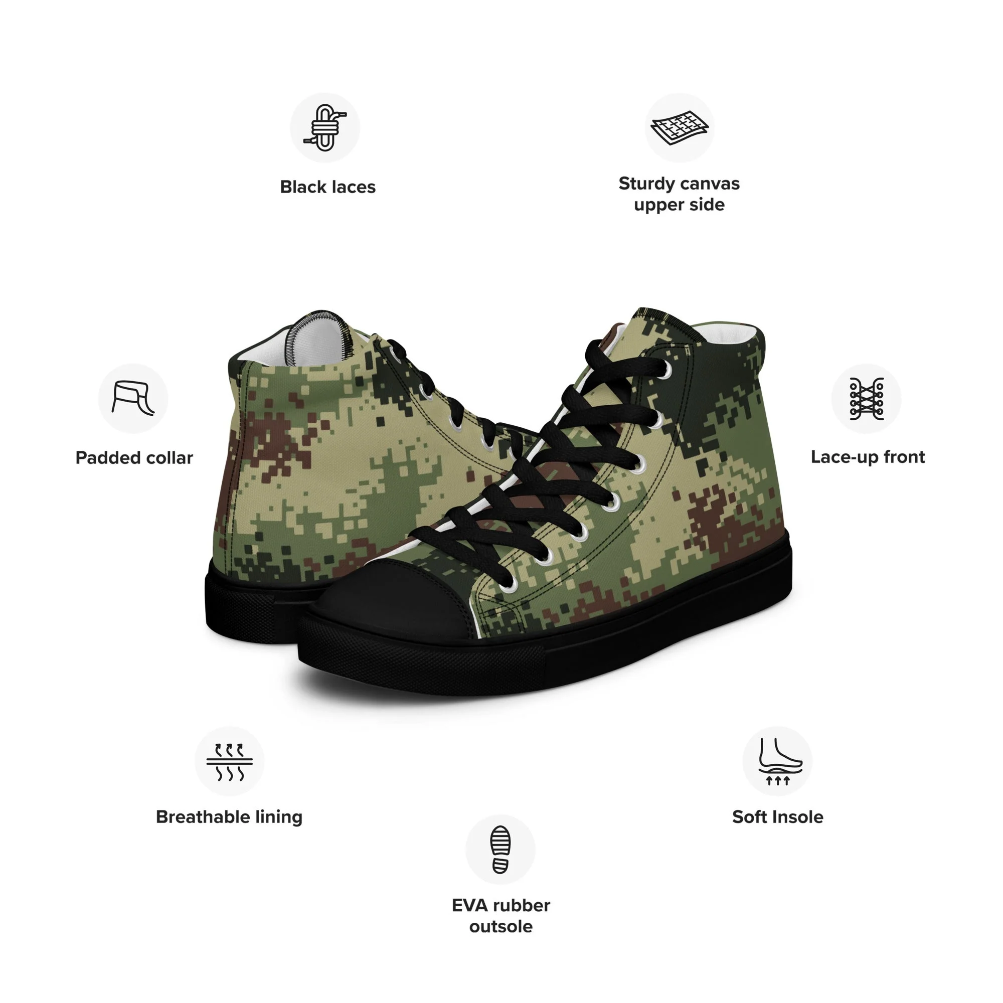 Colombian Digital Camflado Pixelado CAMO Mens High-Top Canvas Shoes - Image 3