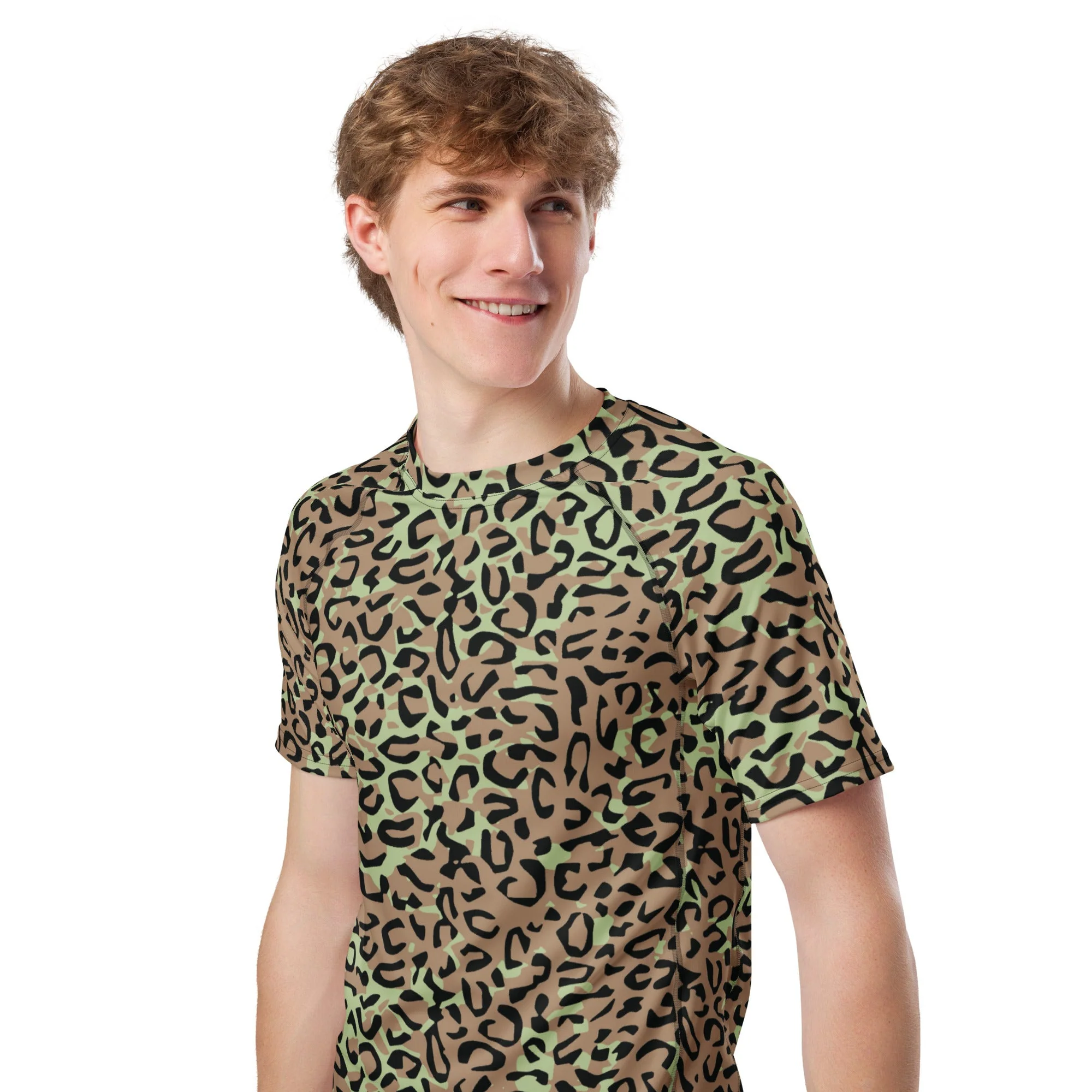 Congo (Zaire) Leopard Spot CAMO Mens Short-Sleeve Rash Guard - Image 3