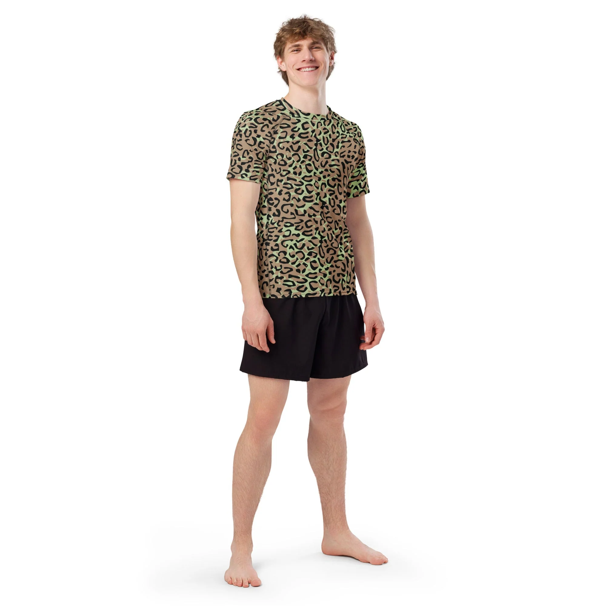 Congo (Zaire) Leopard Spot CAMO Mens Short-Sleeve Rash Guard - Image 4