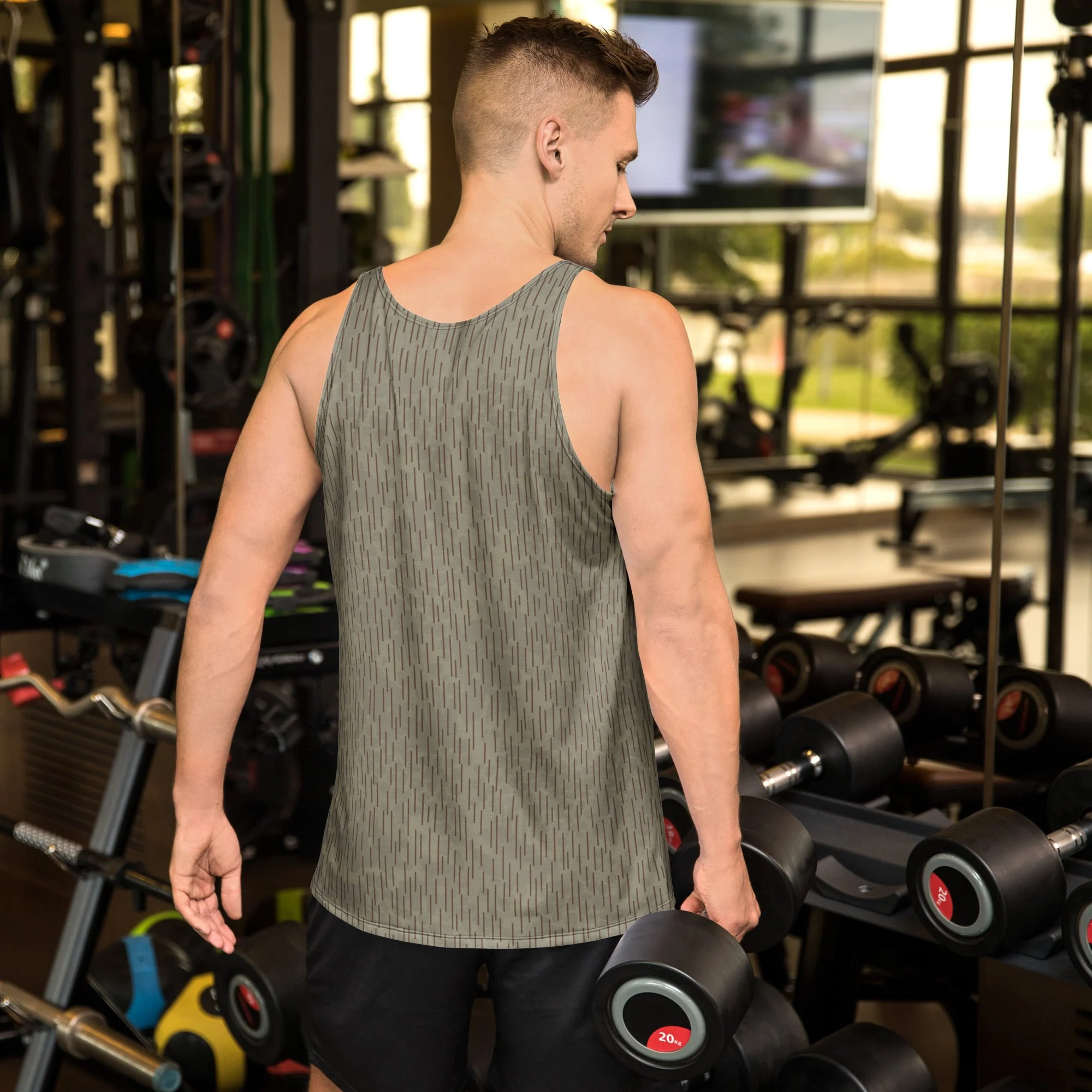 Czech Needles and Clouds Rainstripe Brown CAMO Unisex Tank Top - Image 2