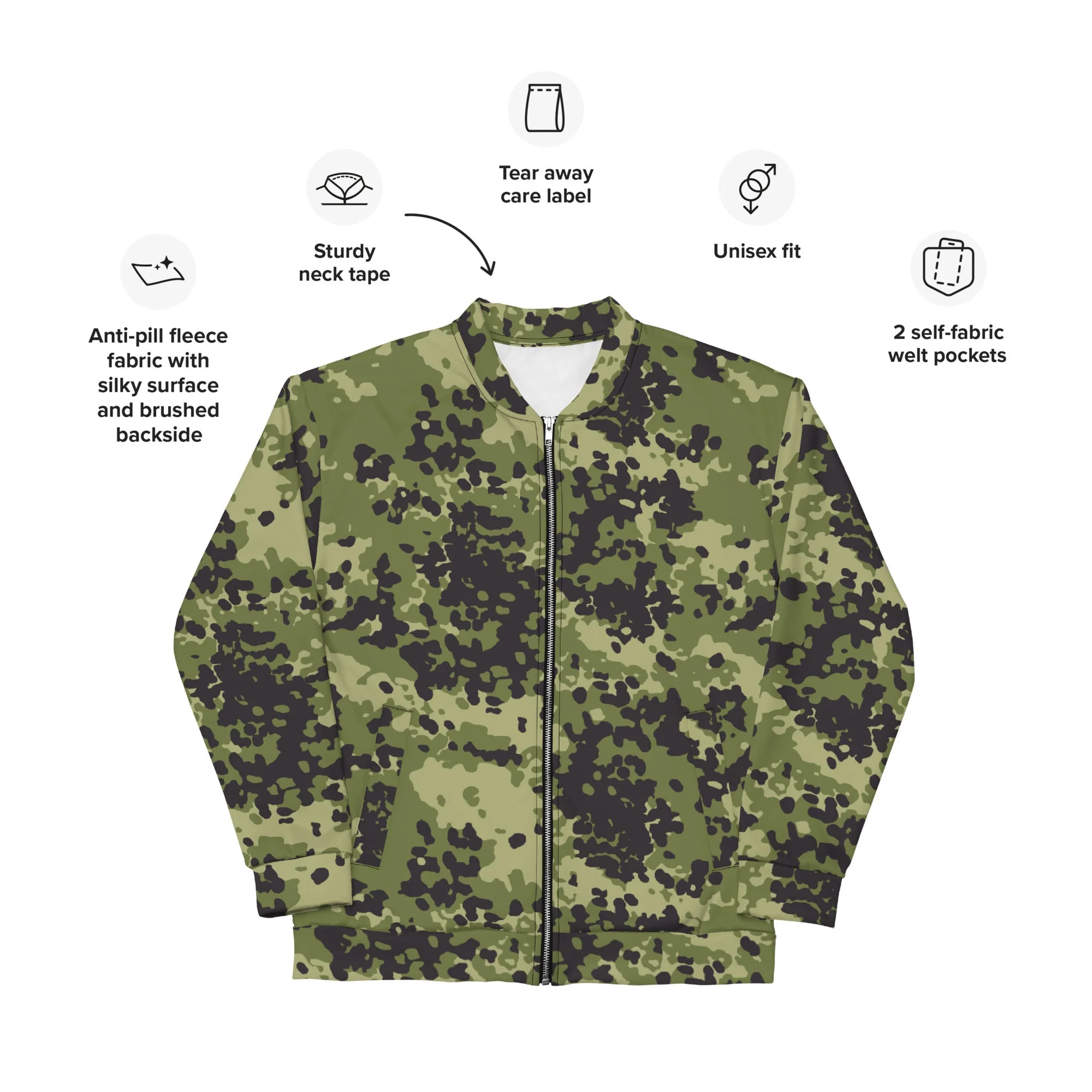 Danish Flecktarn Woodland CAMO Unisex Bomber Jacket - Image 9