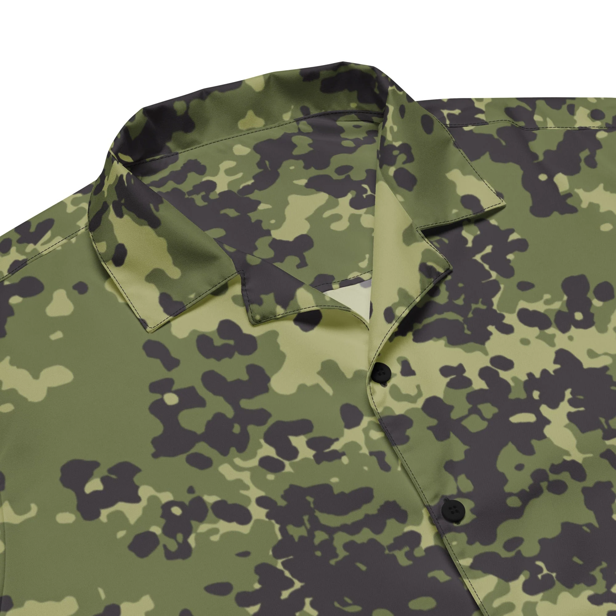 Danish Flecktarn Woodland CAMO Unisex Short-Sleeve Button Shirt - Image 2