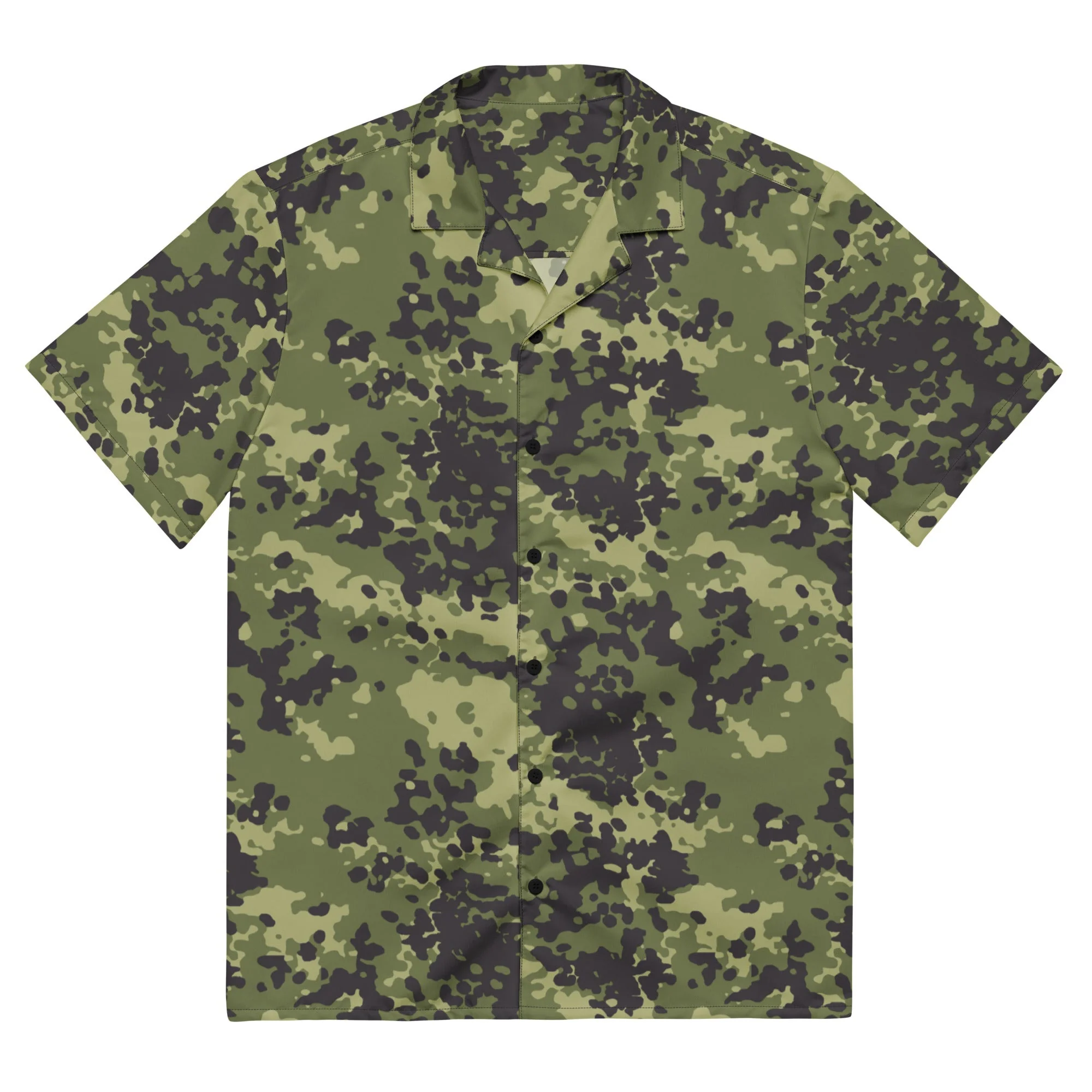 Danish Flecktarn Woodland CAMO Unisex Short-Sleeve Button Shirt - Image 3