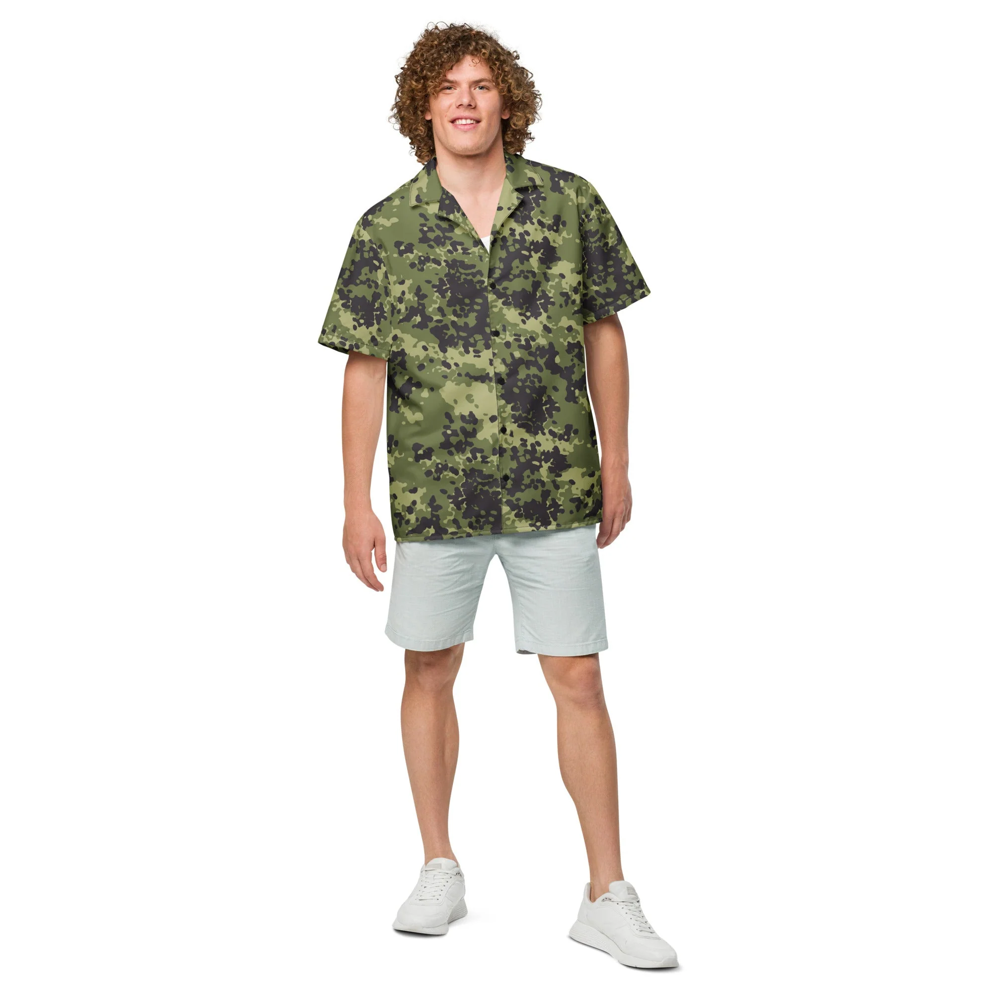 Danish Flecktarn Woodland CAMO Unisex Short-Sleeve Button Shirt - Image 4