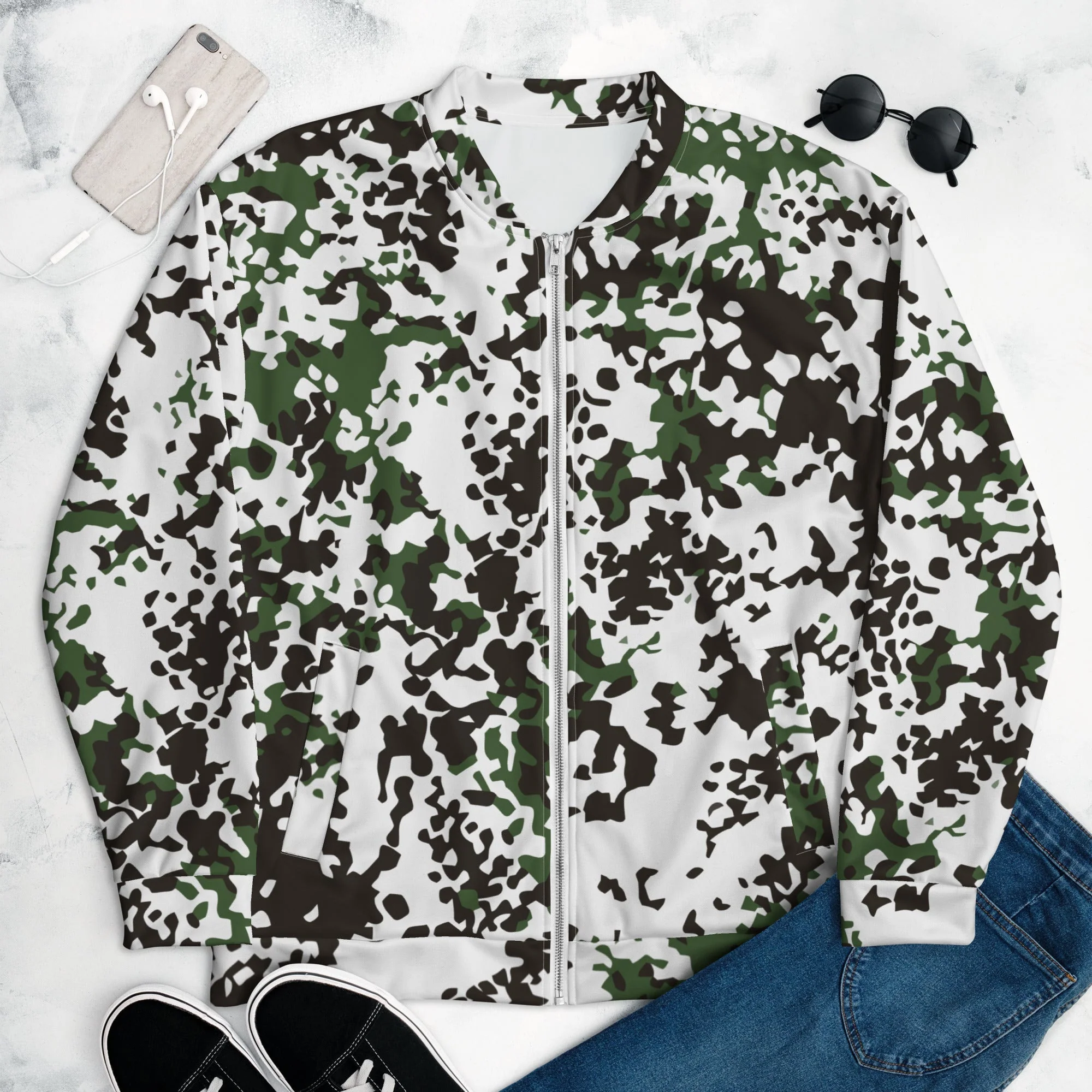 Danish Flecktarn Snow CAMO Unisex Bomber Jacket - Image 3