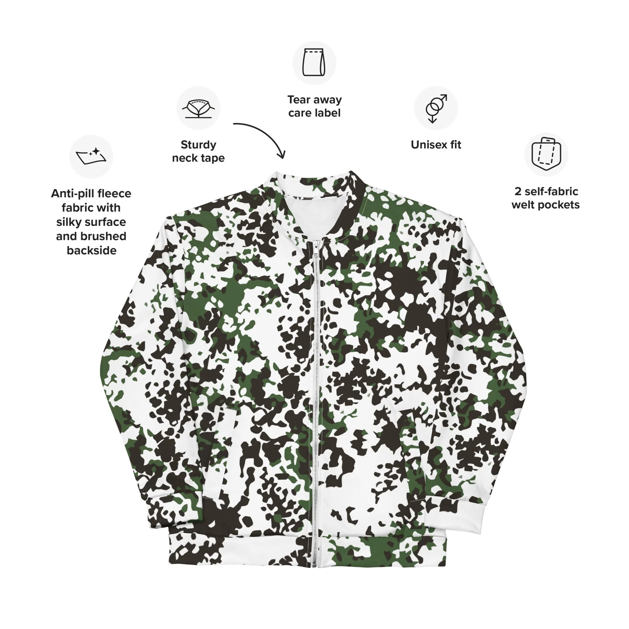 Danish Flecktarn Snow CAMO Unisex Bomber Jacket - Image 4