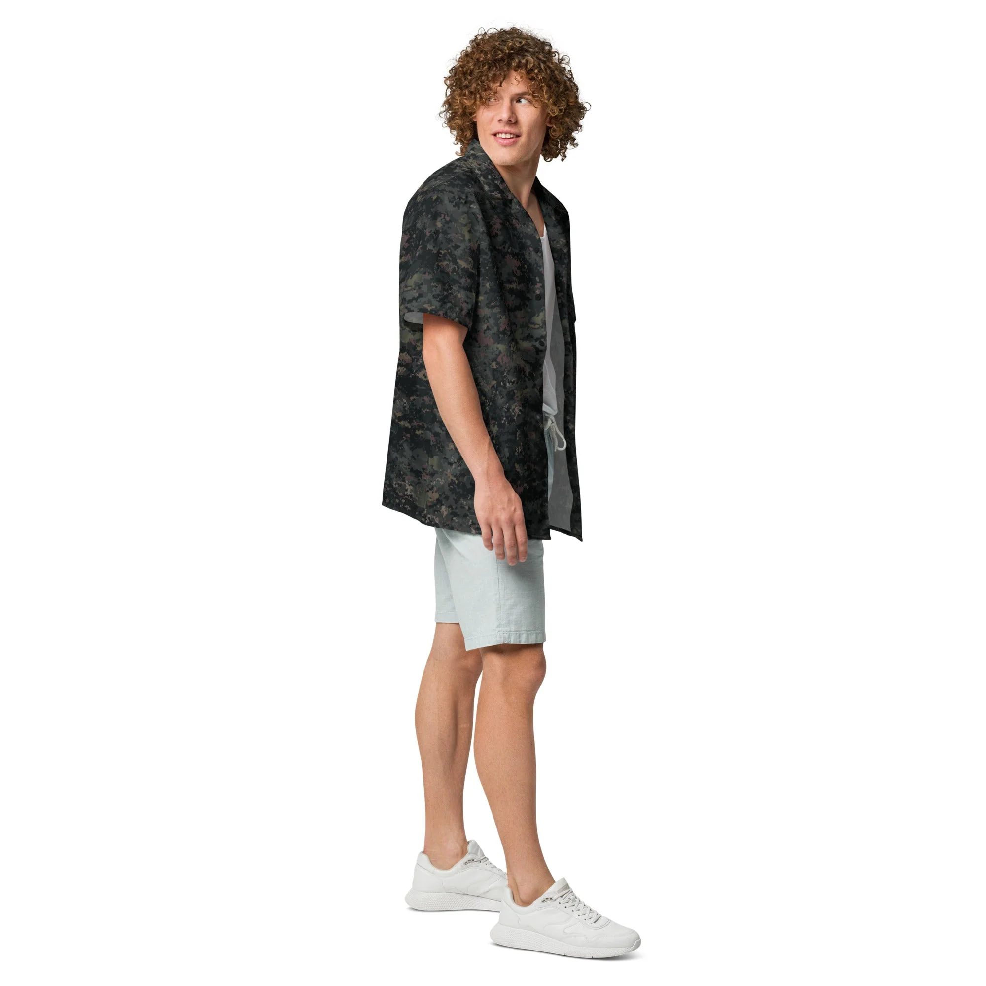 Digital Black Night Rust CAMO Unisex Short-Sleeve Button Shirt - Image 11