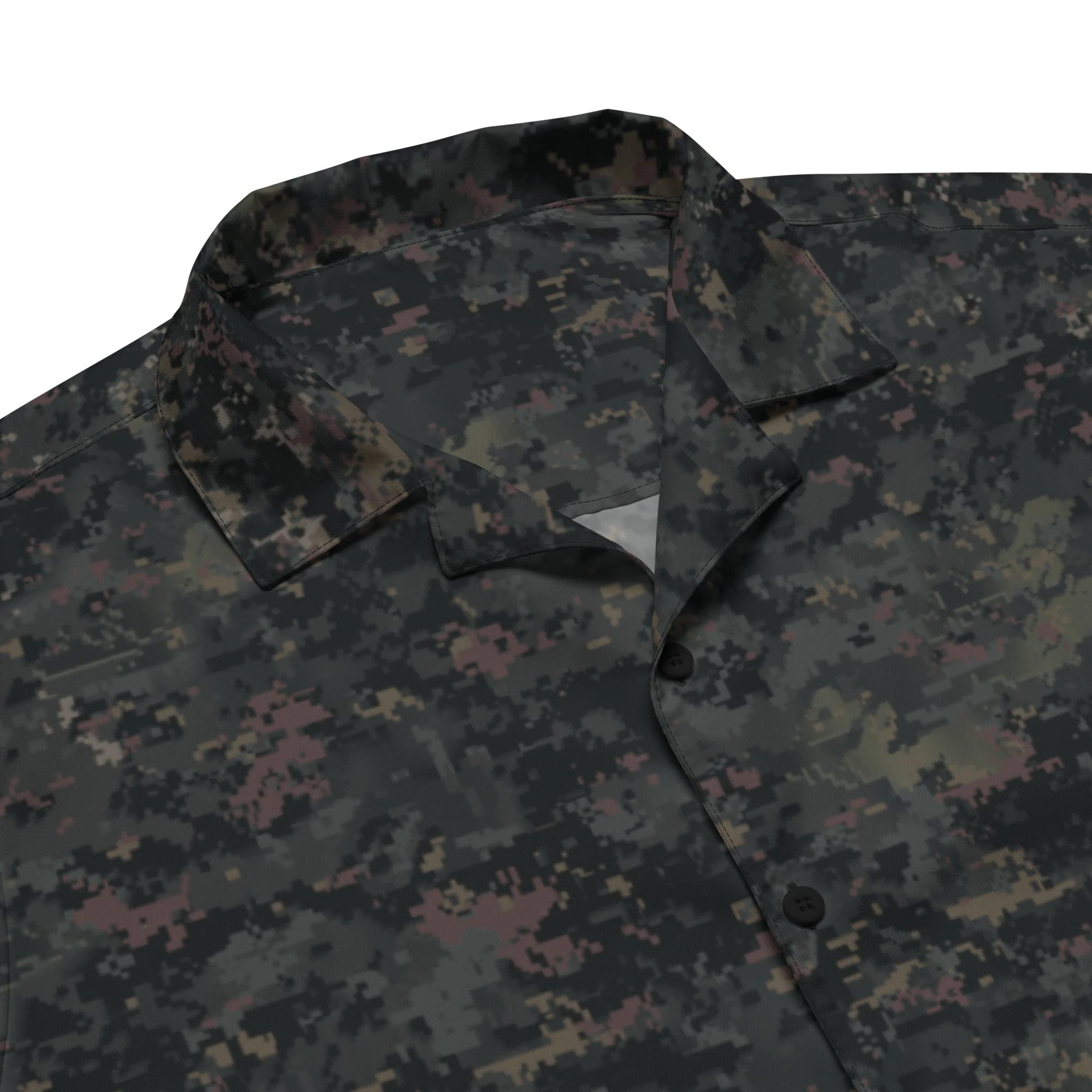 Digital Black Night Rust CAMO Unisex Short-Sleeve Button Shirt - Image 2