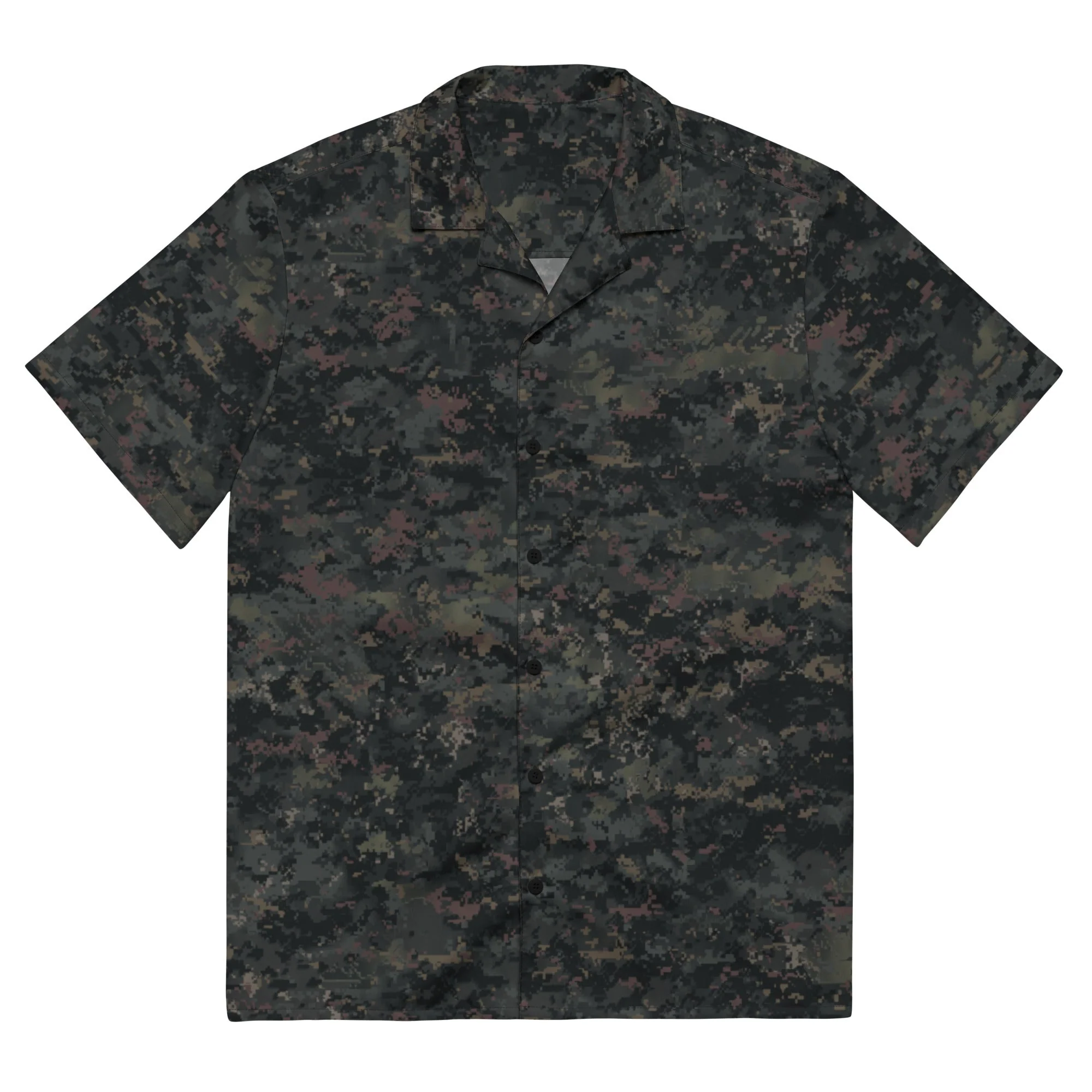 Digital Black Night Rust CAMO Unisex Short-Sleeve Button Shirt - Image 3