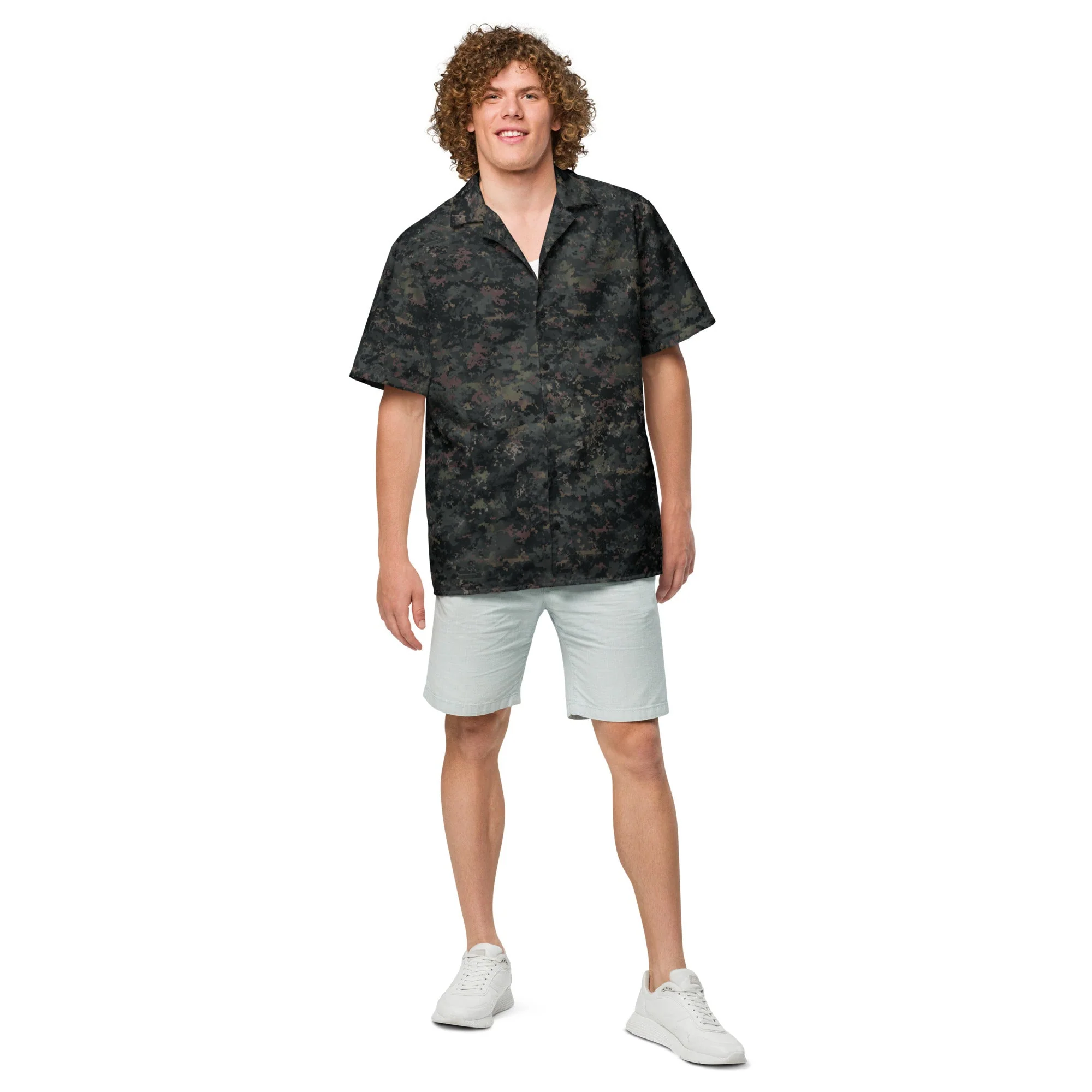 Digital Black Night Rust CAMO Unisex Short-Sleeve Button Shirt - Image 4