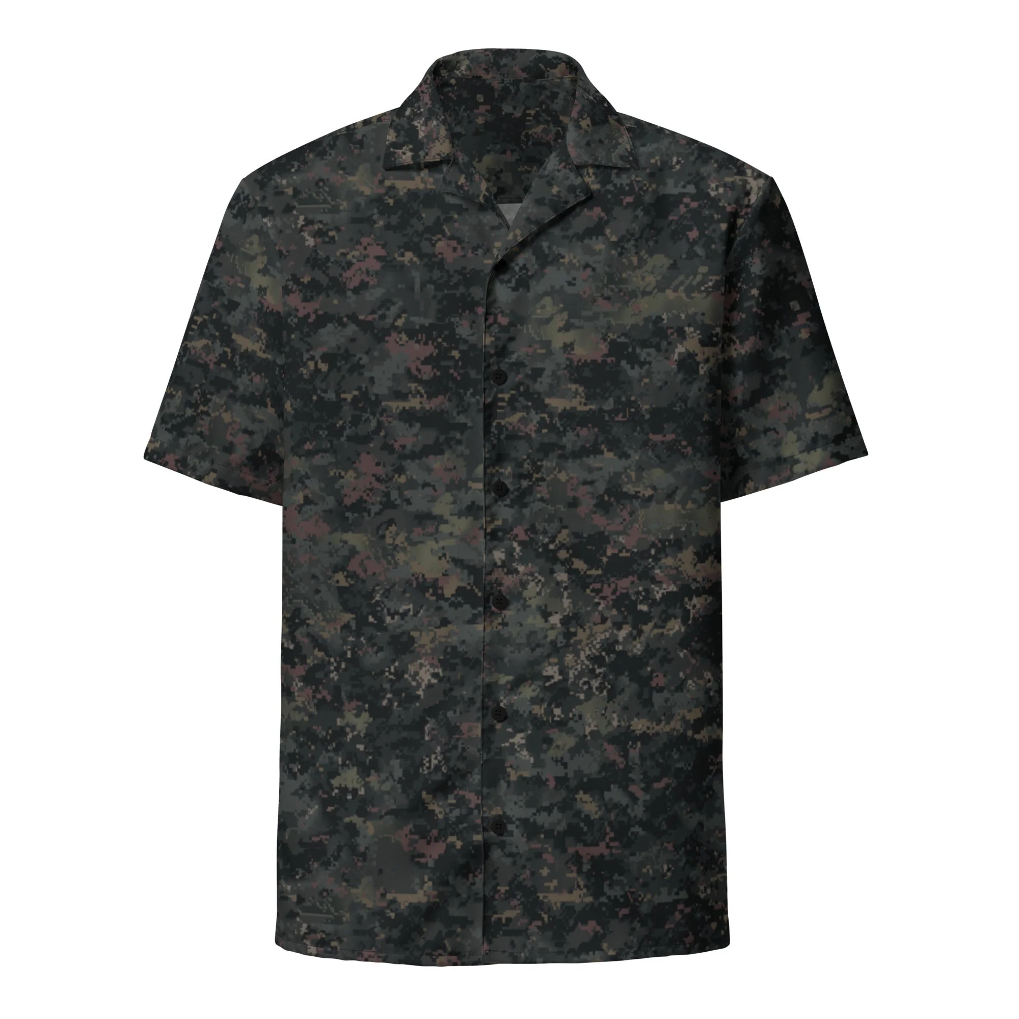 Digital Black Night Rust CAMO Unisex Short-Sleeve Button Shirt - Image 6