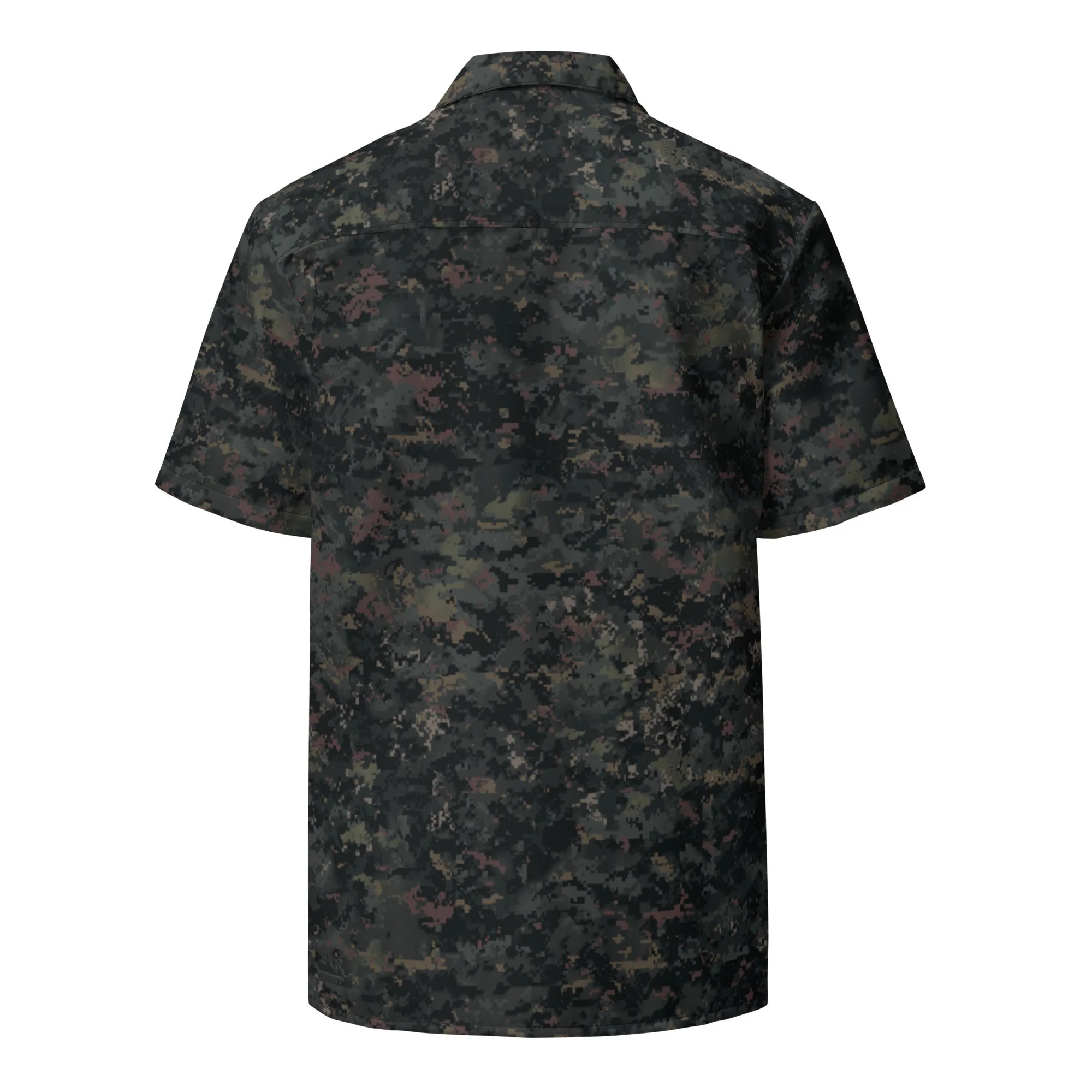 Digital Black Night Rust CAMO Unisex Short-Sleeve Button Shirt - Image 7