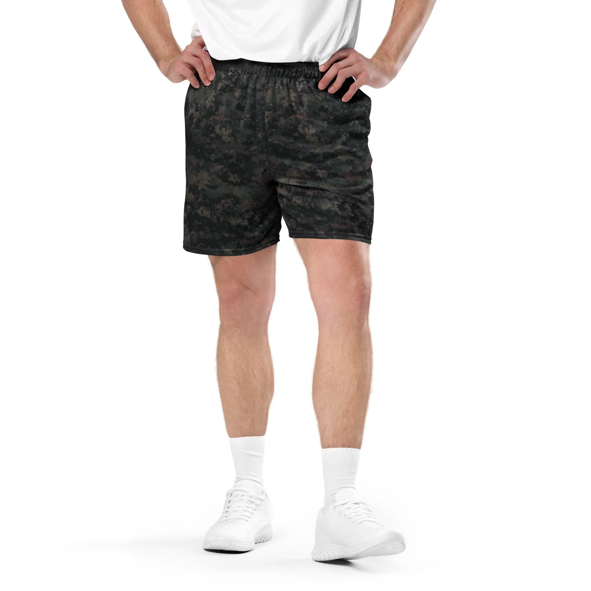 Digital Black Night Rust CAMO Unisex Mesh Shorts - Image 3