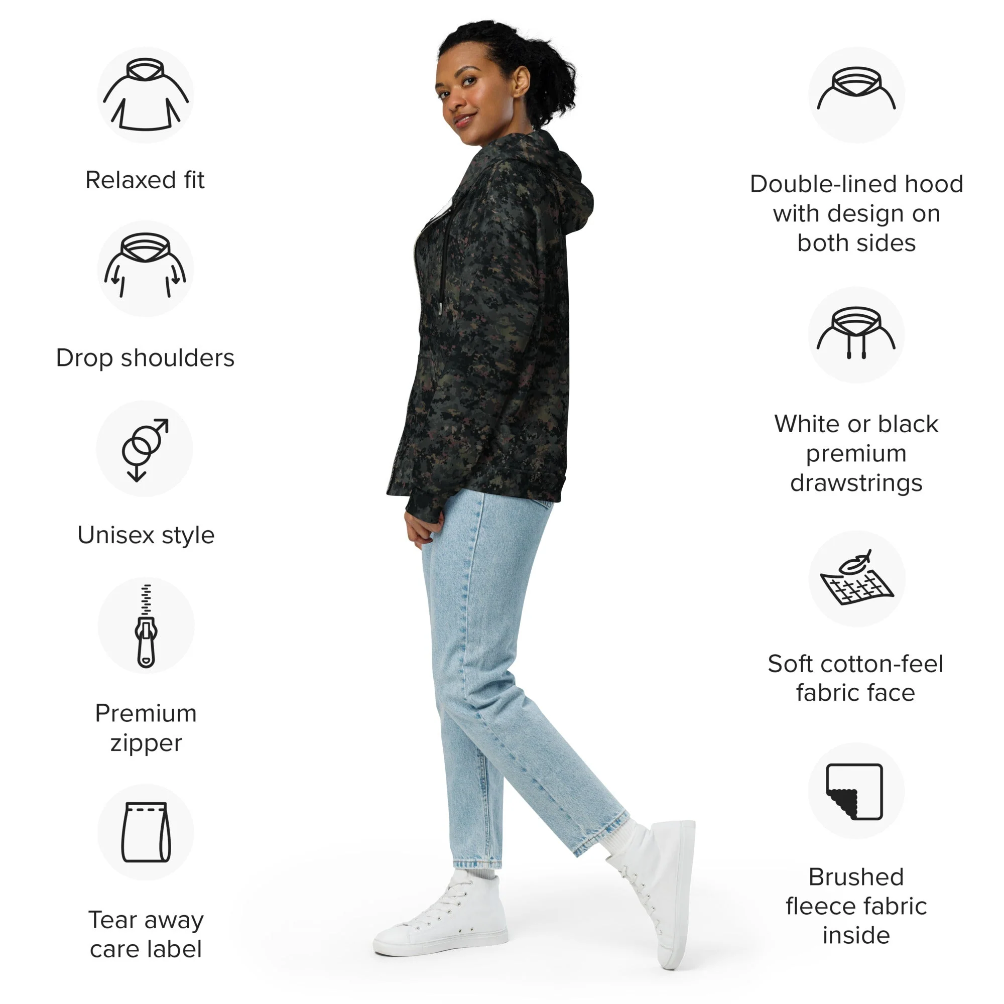 Digital Black Night Rust CAMO Unisex Zip Hoodie - Image 13
