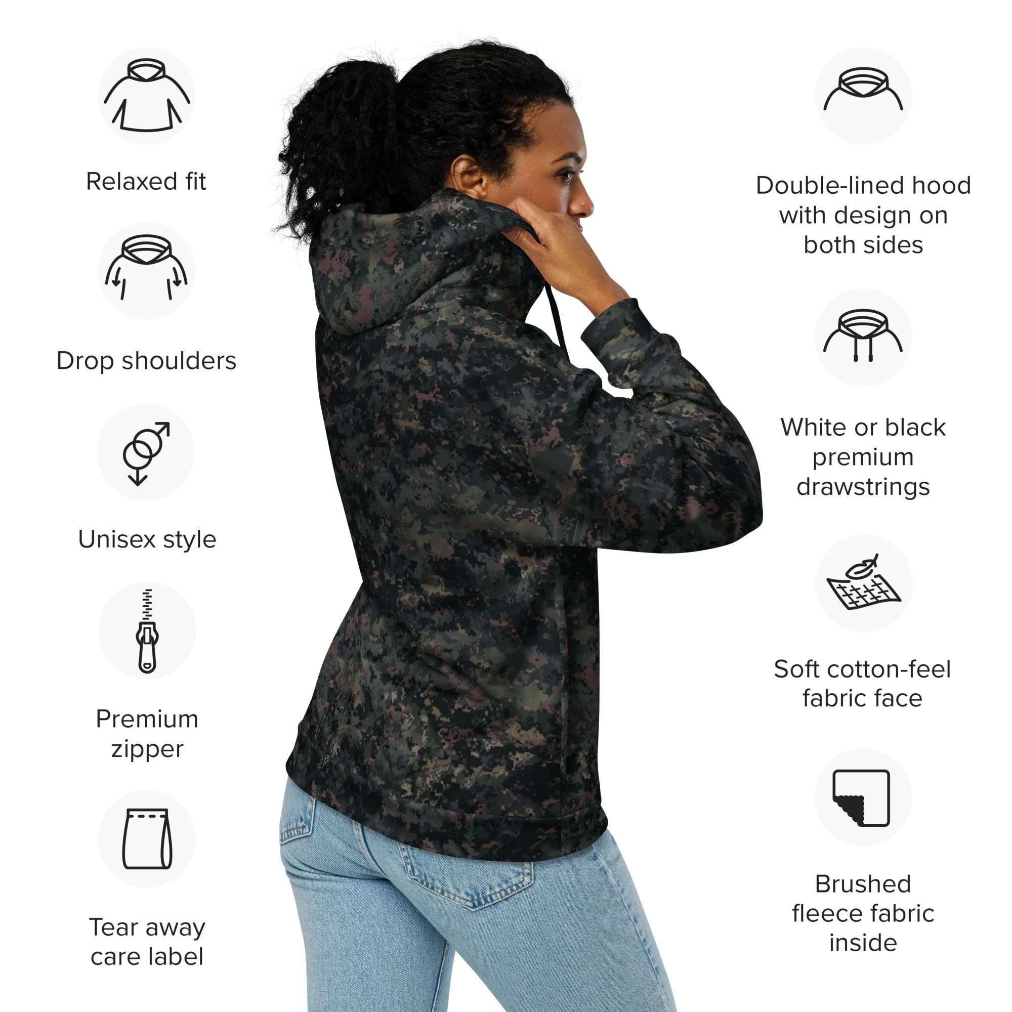 Digital Black Night Rust CAMO Unisex Zip Hoodie - Image 16