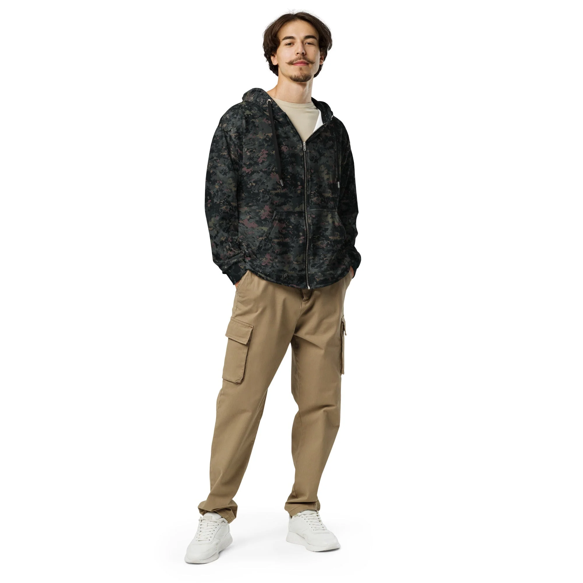 Digital Black Night Rust CAMO Unisex Zip Hoodie - Image 8
