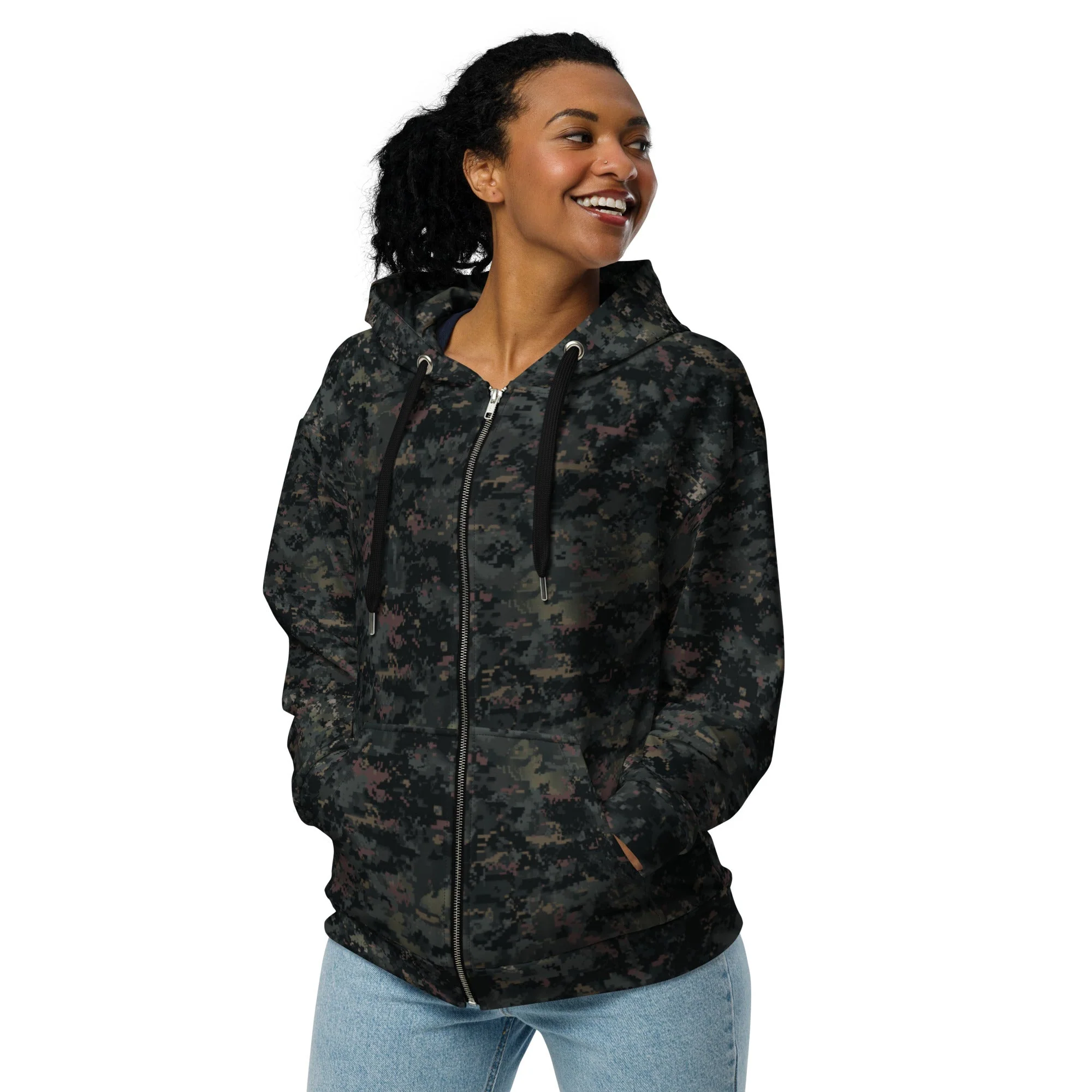 Digital Black Night Rust CAMO Unisex Zip Hoodie - Image 9