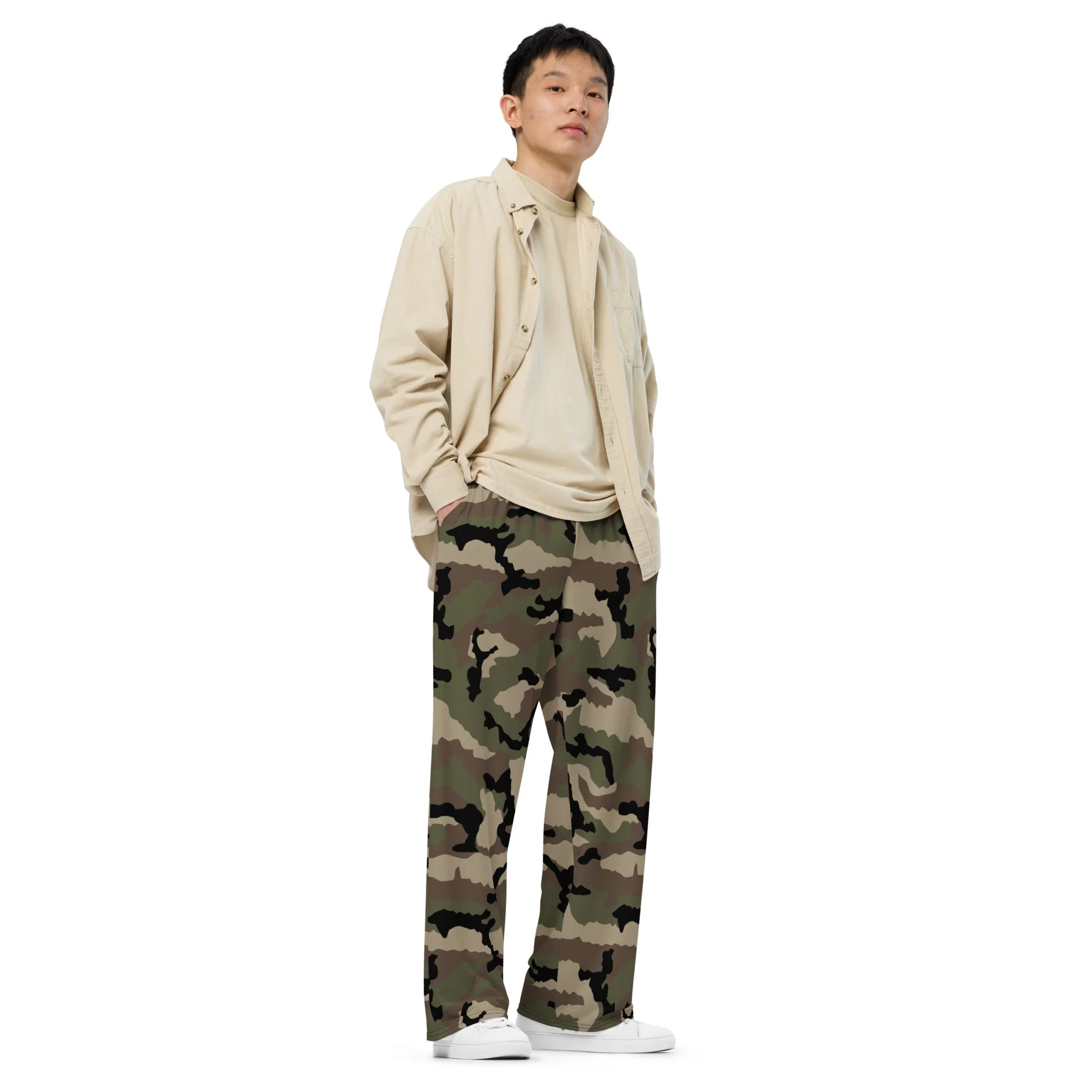 French CCE Woodland CAMO Unisex Wide-Leg Leisure Pants - Image 4