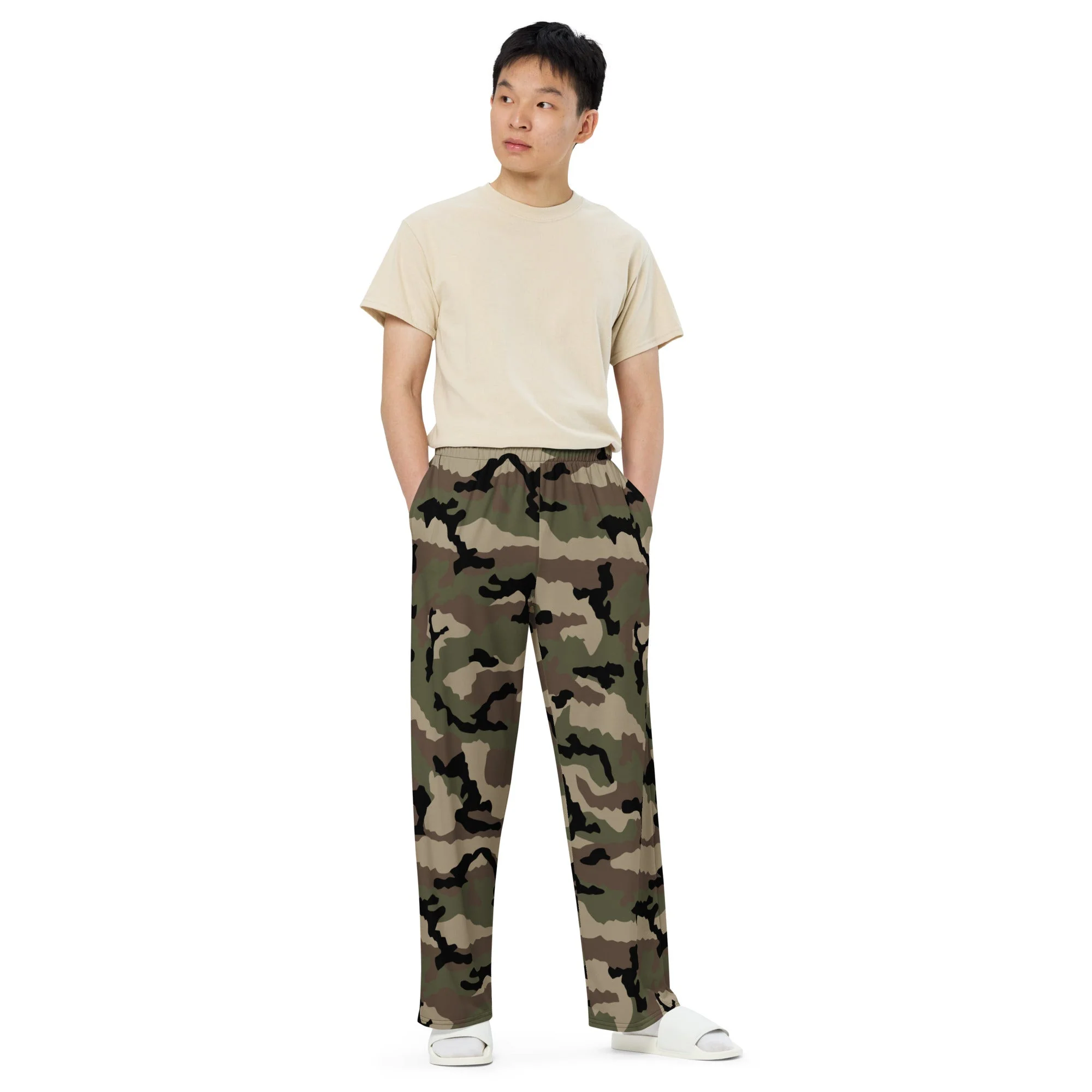 French CCE Woodland CAMO Unisex Wide-Leg Leisure Pants - Image 8