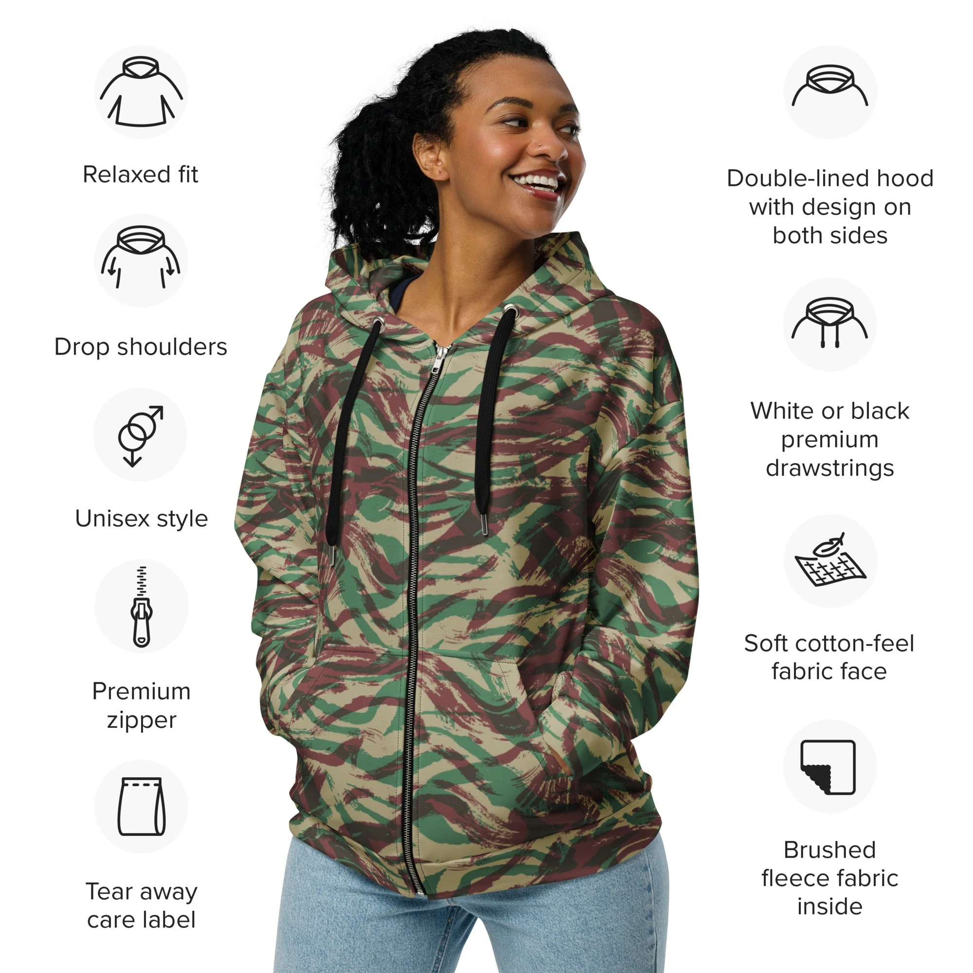 French Lizard D Algerian War CAMO Unisex Zip Hoodie - Image 5