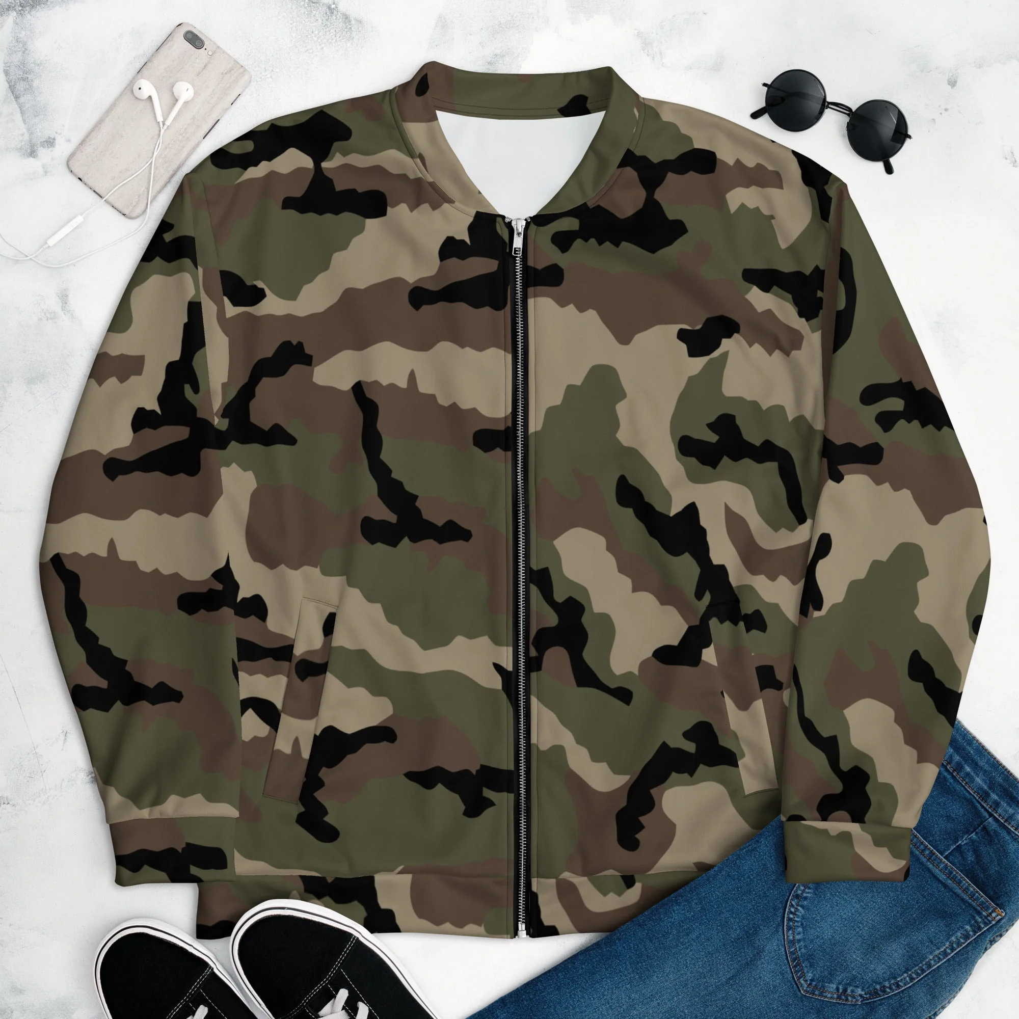 French CCE Woodland CAMO Unisex Bomber Jacket - Image 3
