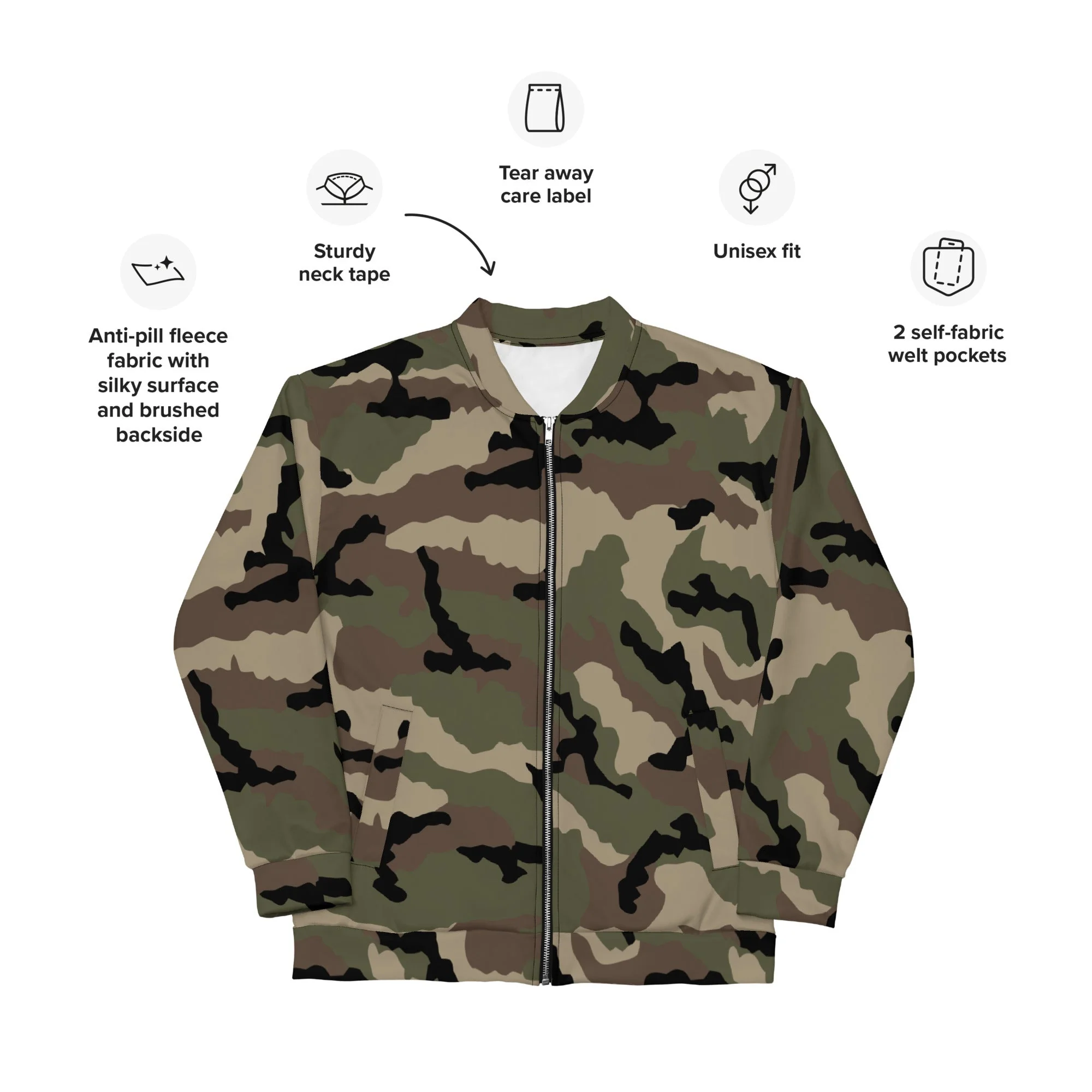 French CCE Woodland CAMO Unisex Bomber Jacket - Image 8