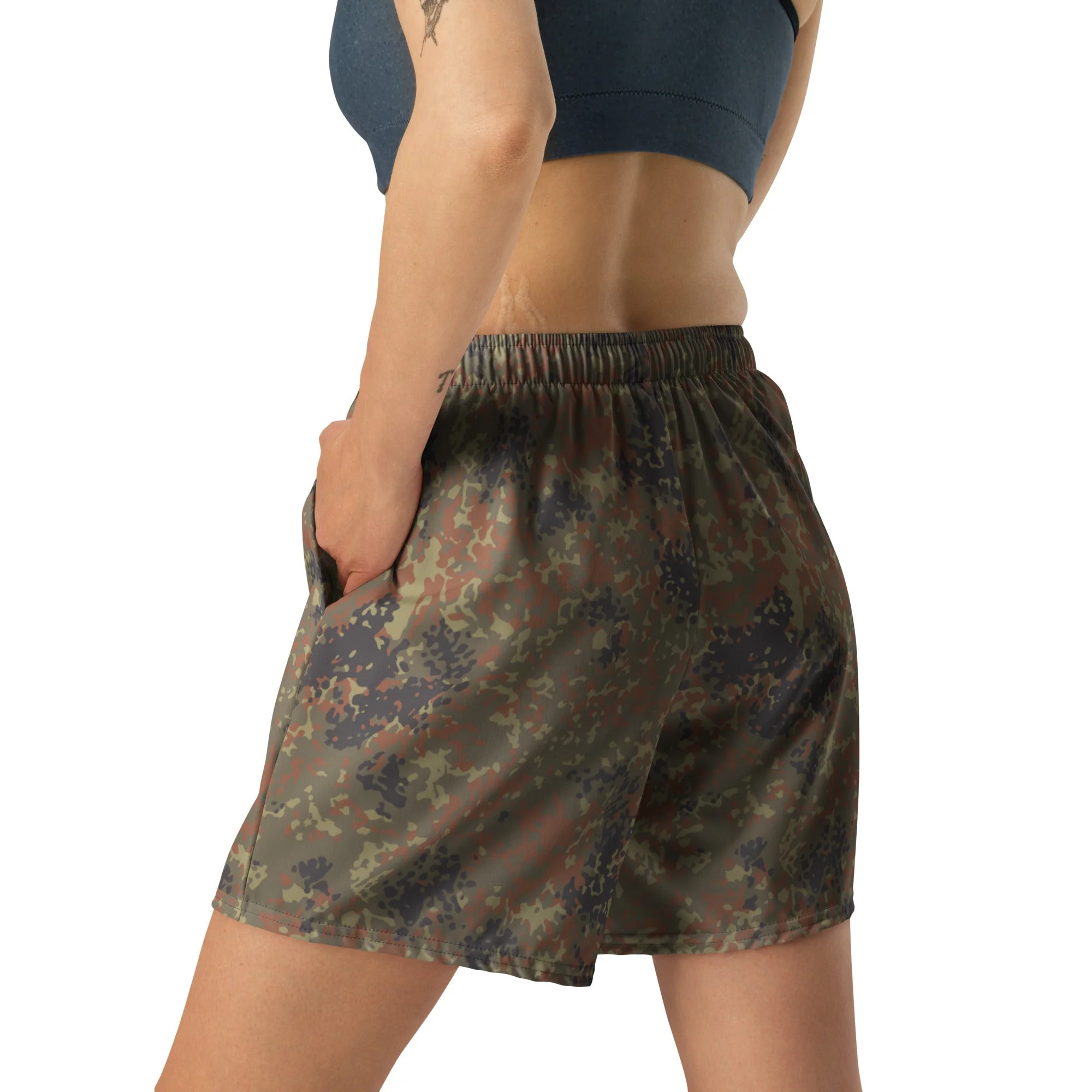 German Flecktarn CAMO Unisex Athletic Long Shorts - Image 7