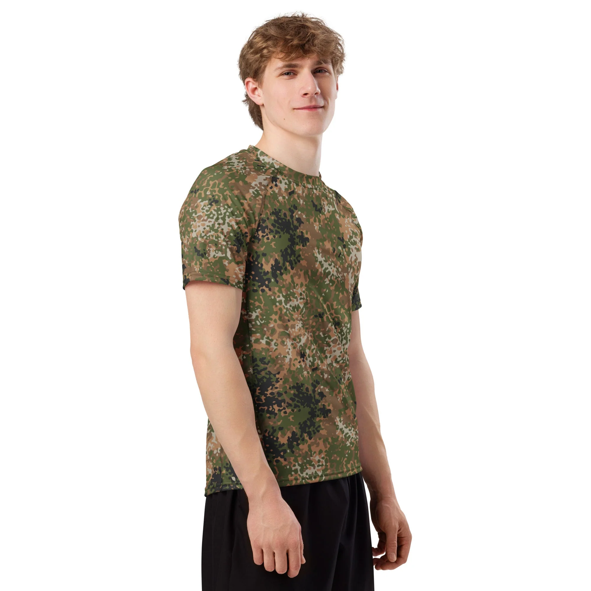 German Flecktarn Multi-terrain CAMO Mens Short-Sleeve Rash Guard - Image 2