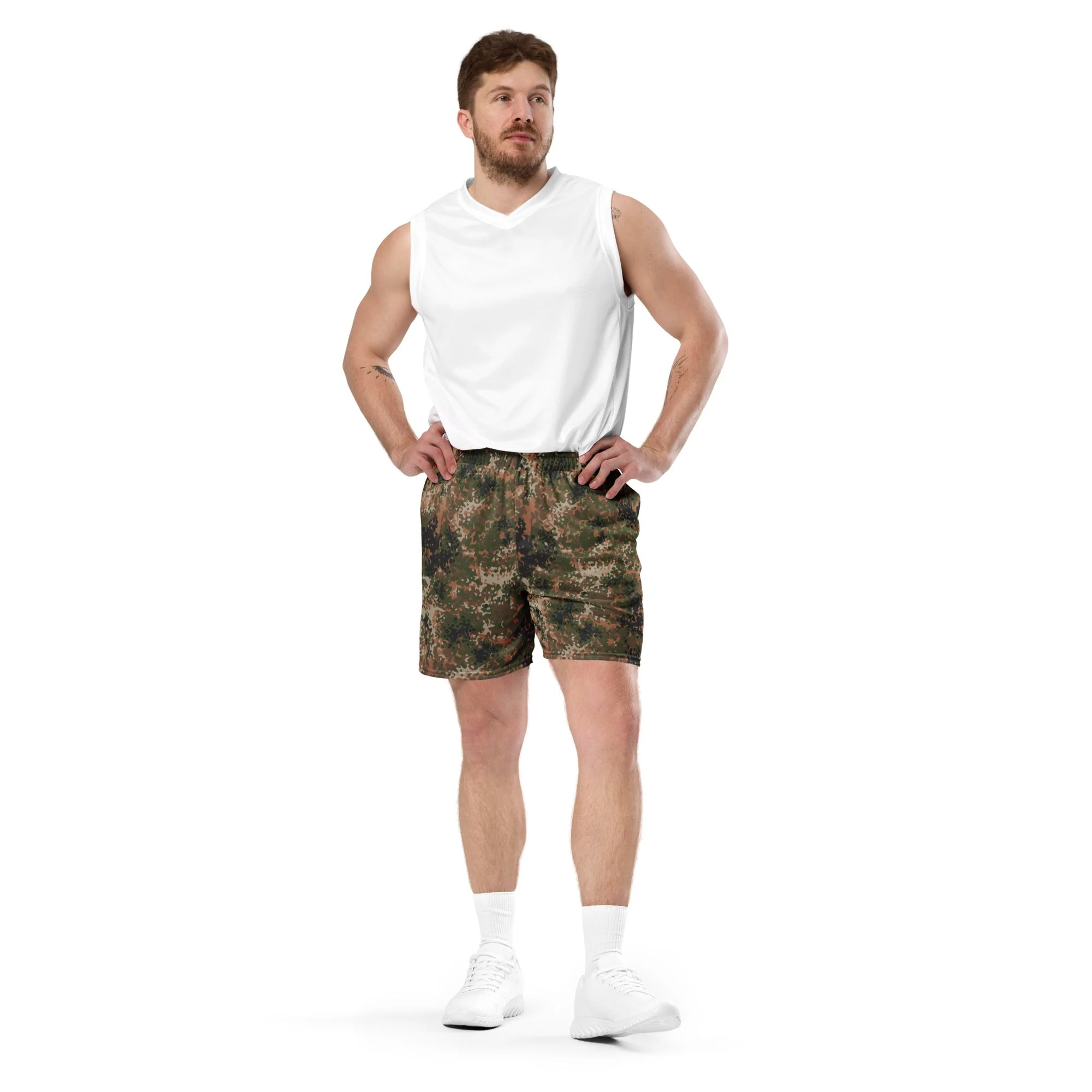 German Flecktarn Multi-terrain CAMO Unisex Mesh Shorts - Image 9
