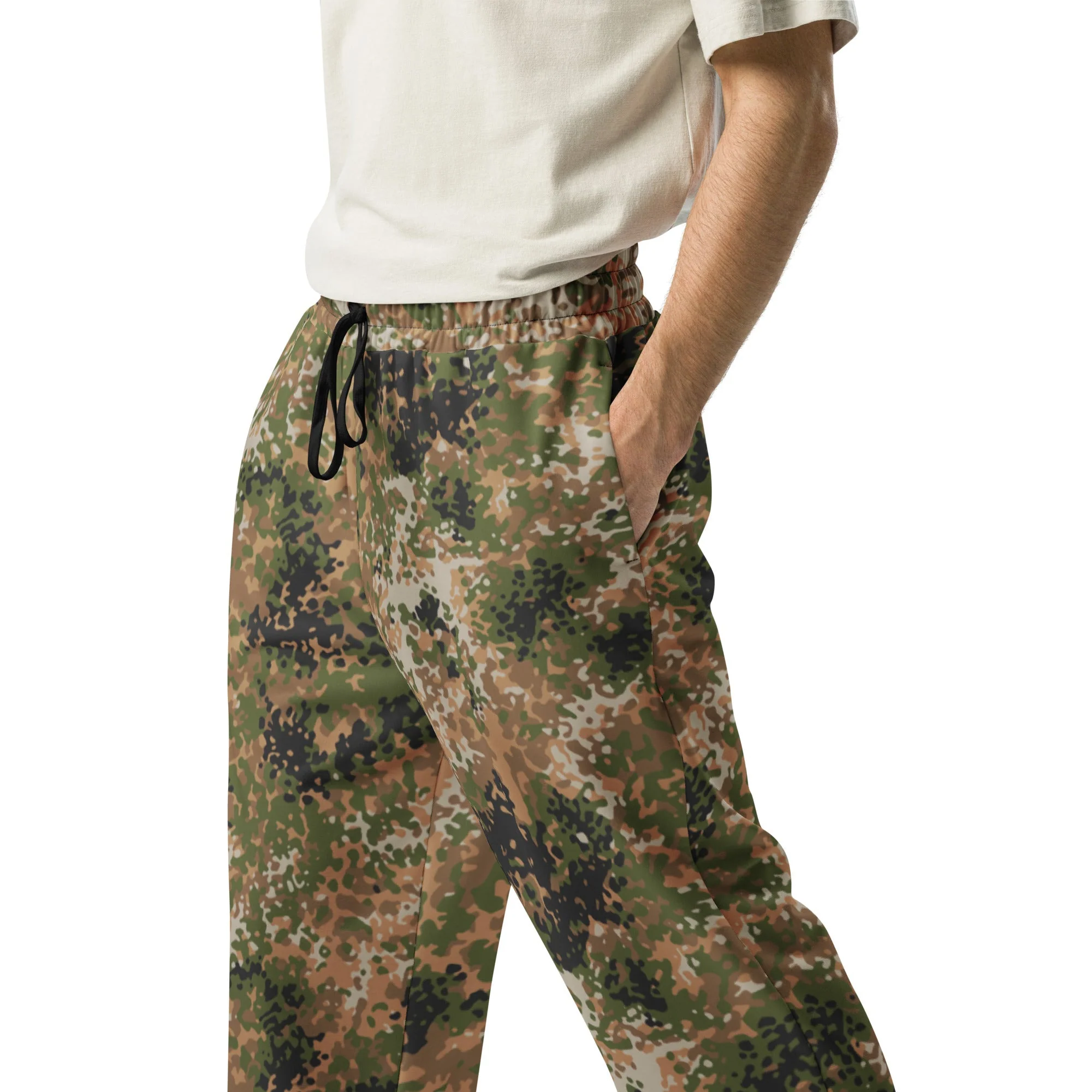German Flecktarn Multi-terrain CAMO Unisex Wide-Leg Joggers - Image 2