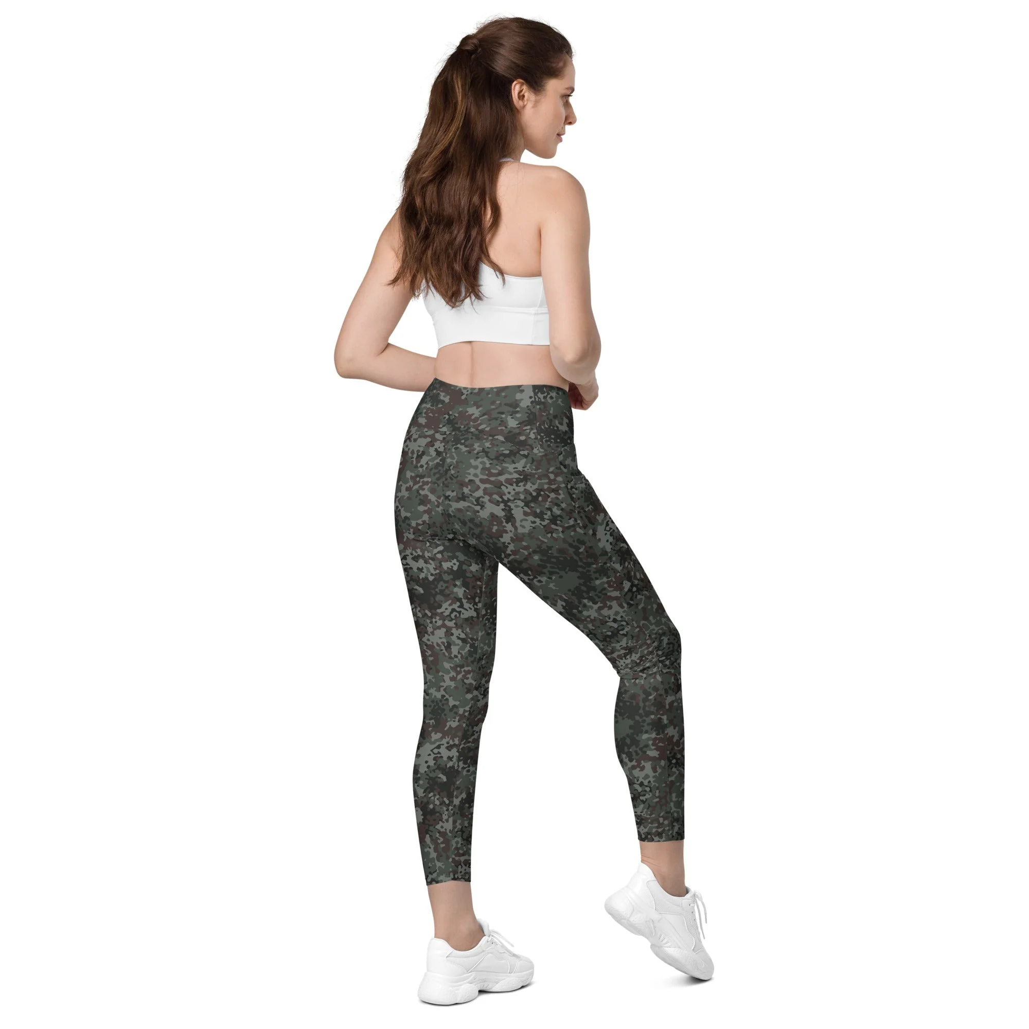 German Flecktarn Night Ops CAMO Womens Leggings with Pockets - Image 2