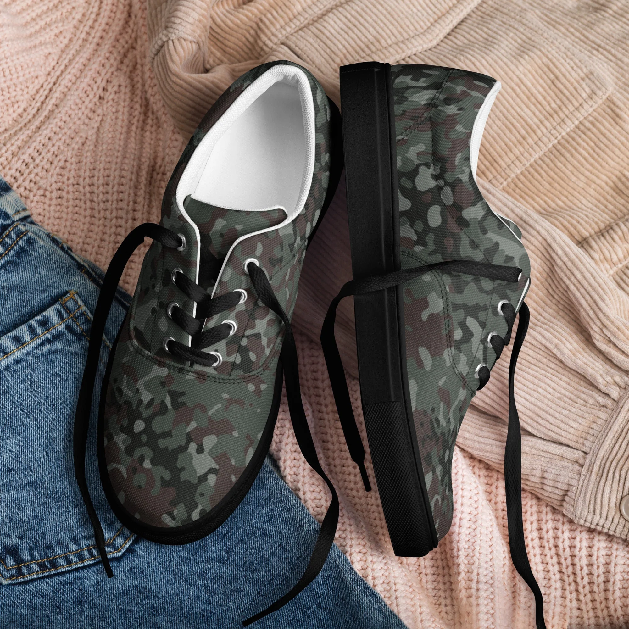 German Flecktarn Night Ops CAMO Mens Lace-Up Canvas Shoes - Image 4