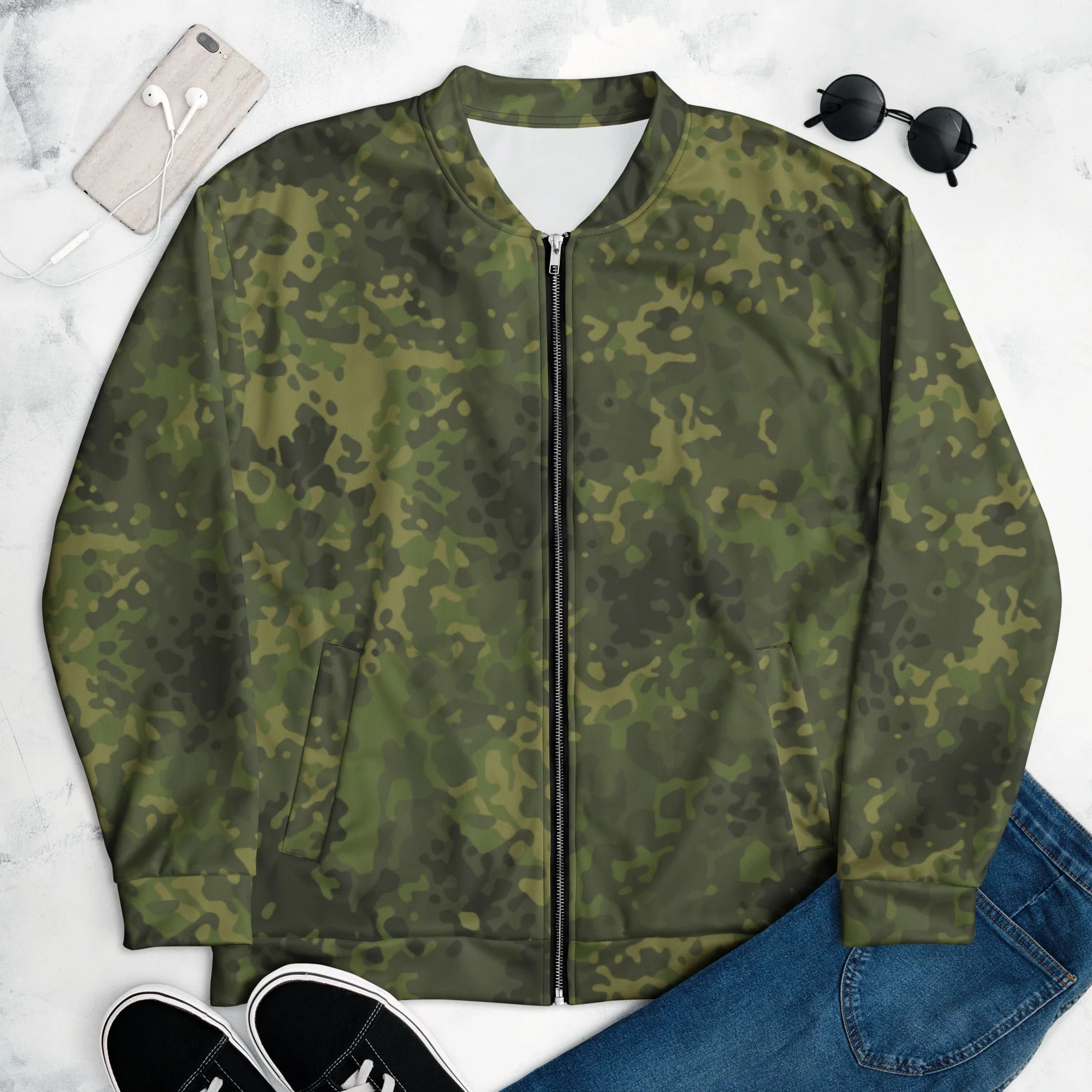 German Flecktarn Tropical CAMO Unisex Bomber Jacket - Image 2