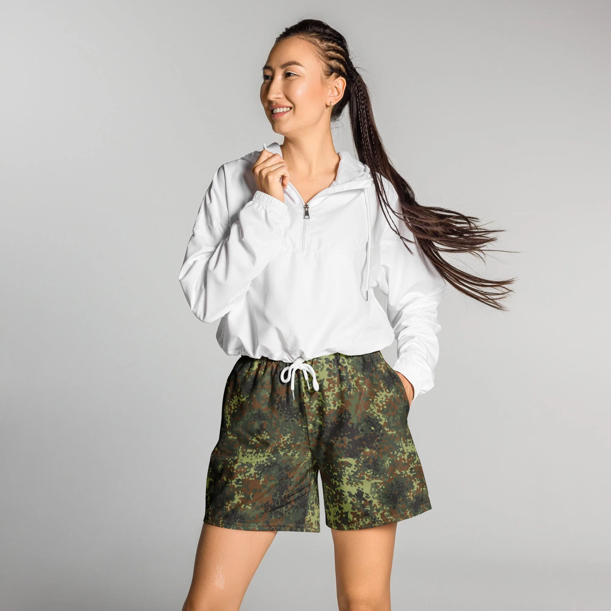 German Flecktarn Spring CAMO Unisex Athletic Long Shorts - Image 3