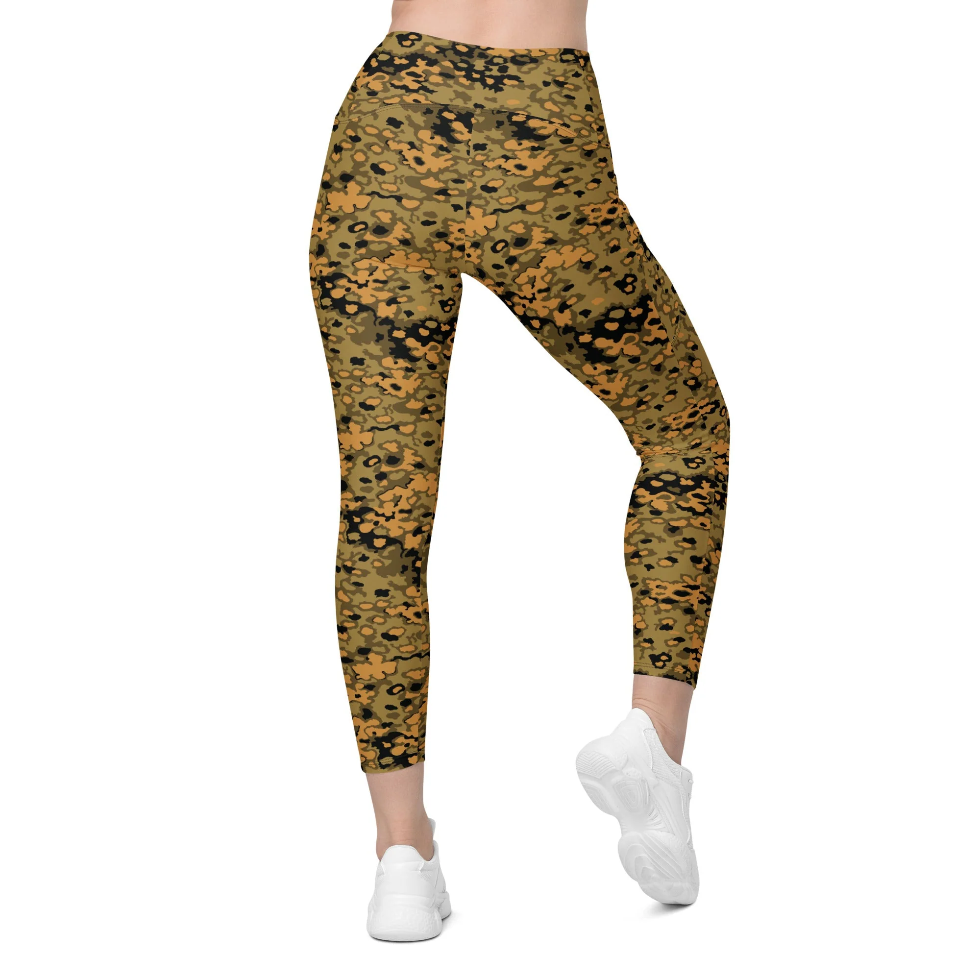 German Oak Leaf Eichenlaubmuster Autumn CAMO Womens Leggings with Pockets - Image 3