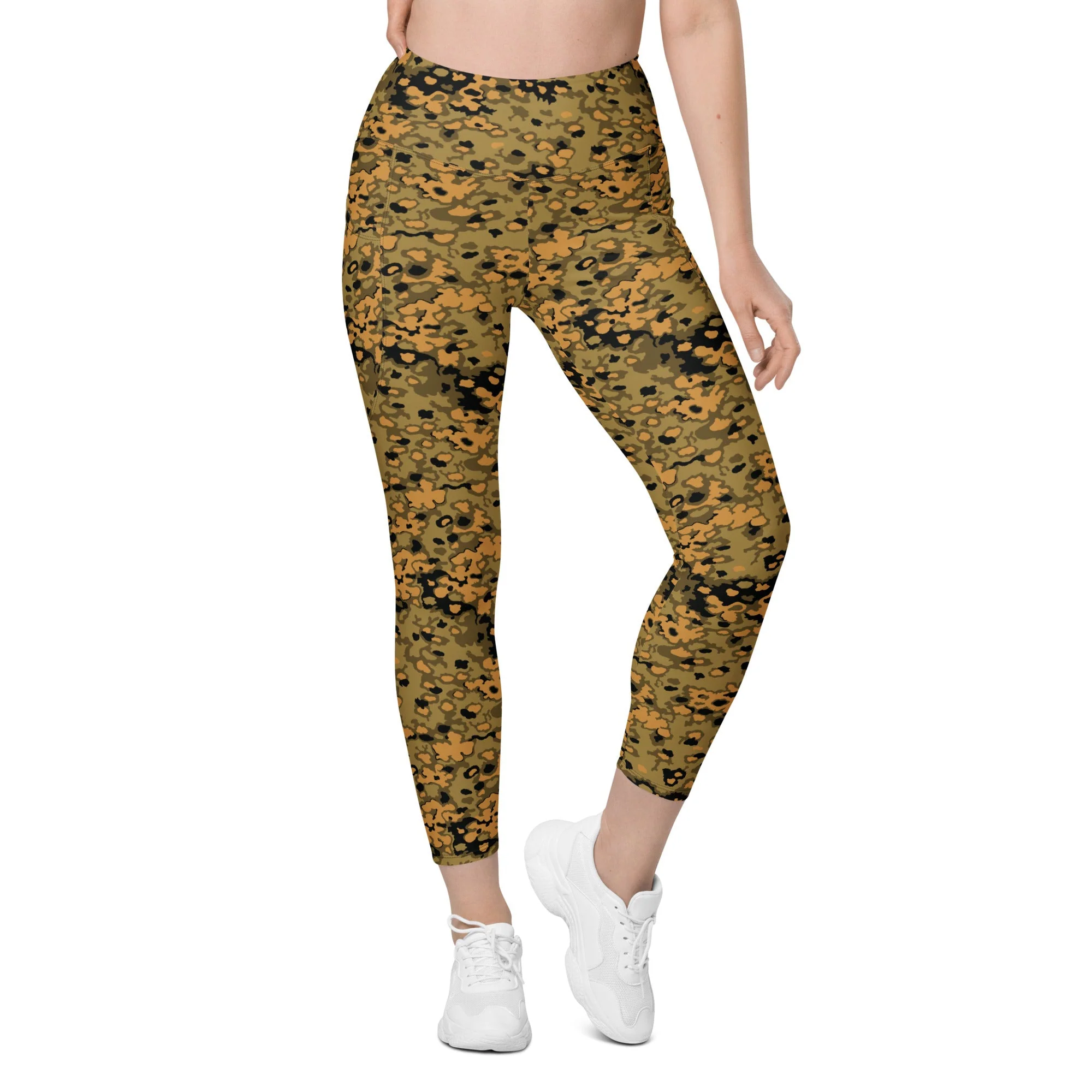 German Oak Leaf Eichenlaubmuster Autumn CAMO Womens Leggings with Pockets - Image 4