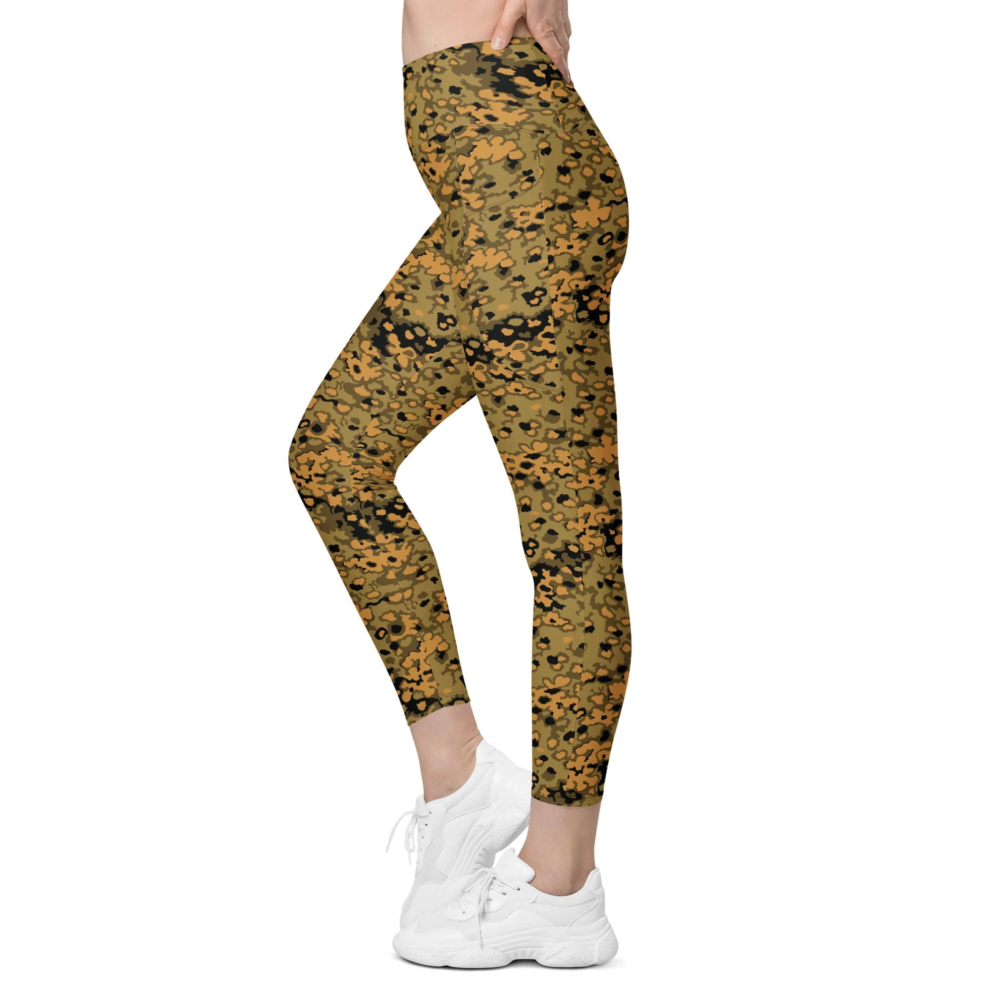 German Oak Leaf Eichenlaubmuster Autumn CAMO Womens Leggings with Pockets - Image 5