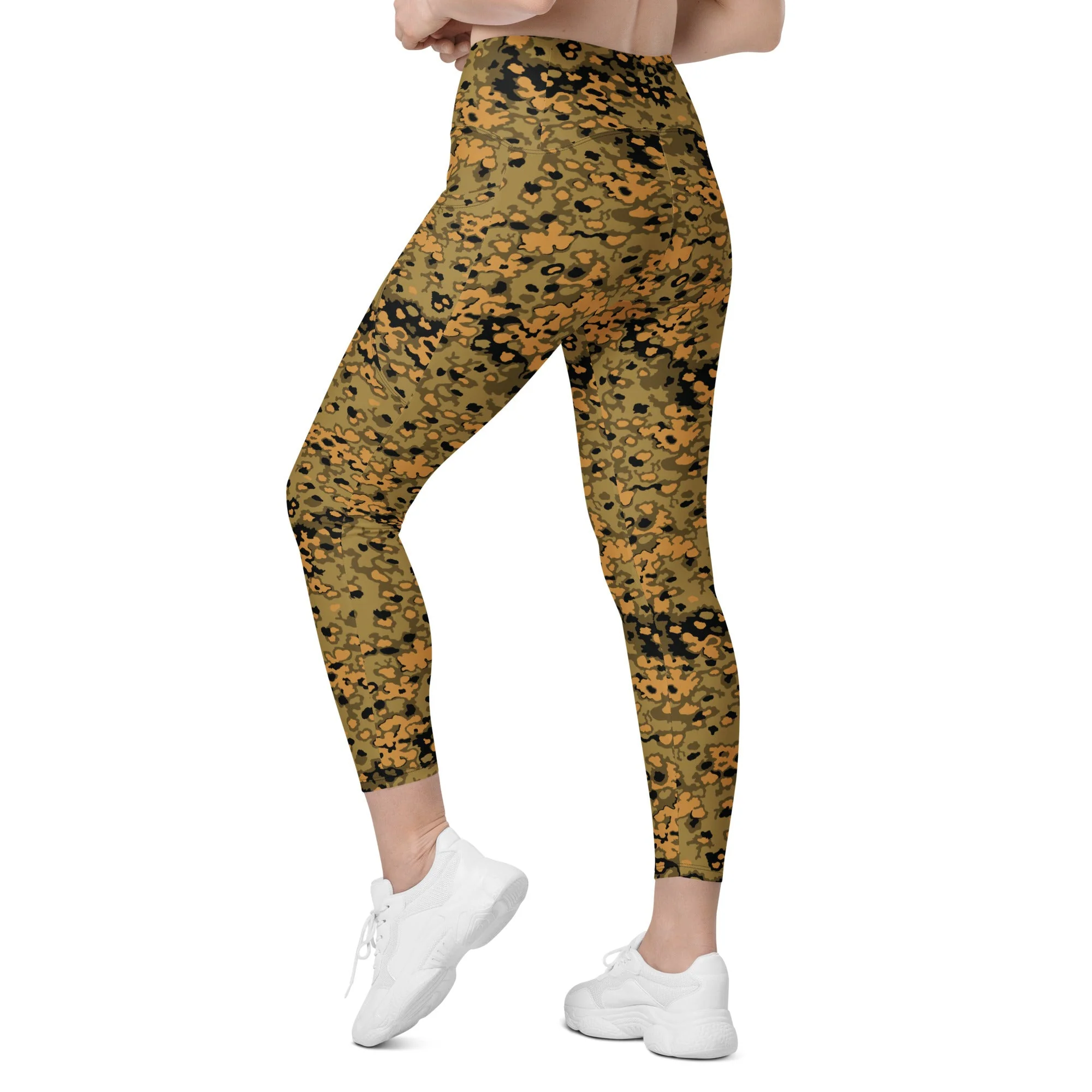 German Oak Leaf Eichenlaubmuster Autumn CAMO Womens Leggings with Pockets - Image 6