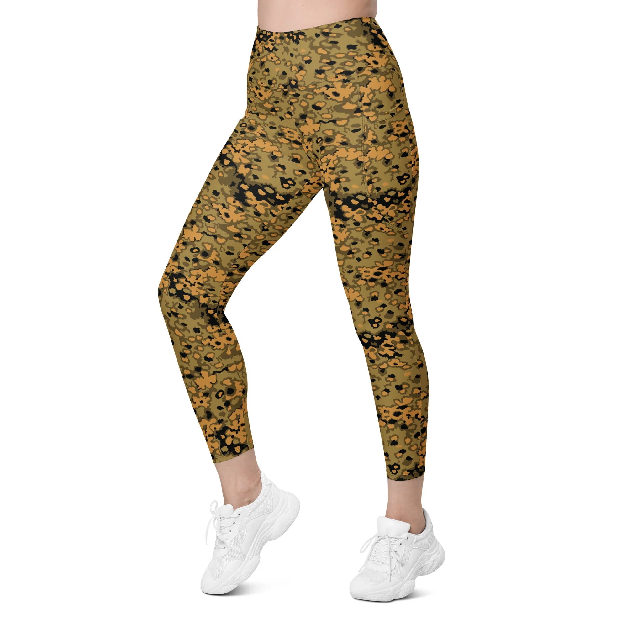 German Oak Leaf Eichenlaubmuster Autumn CAMO Womens Leggings with Pockets - Image 7