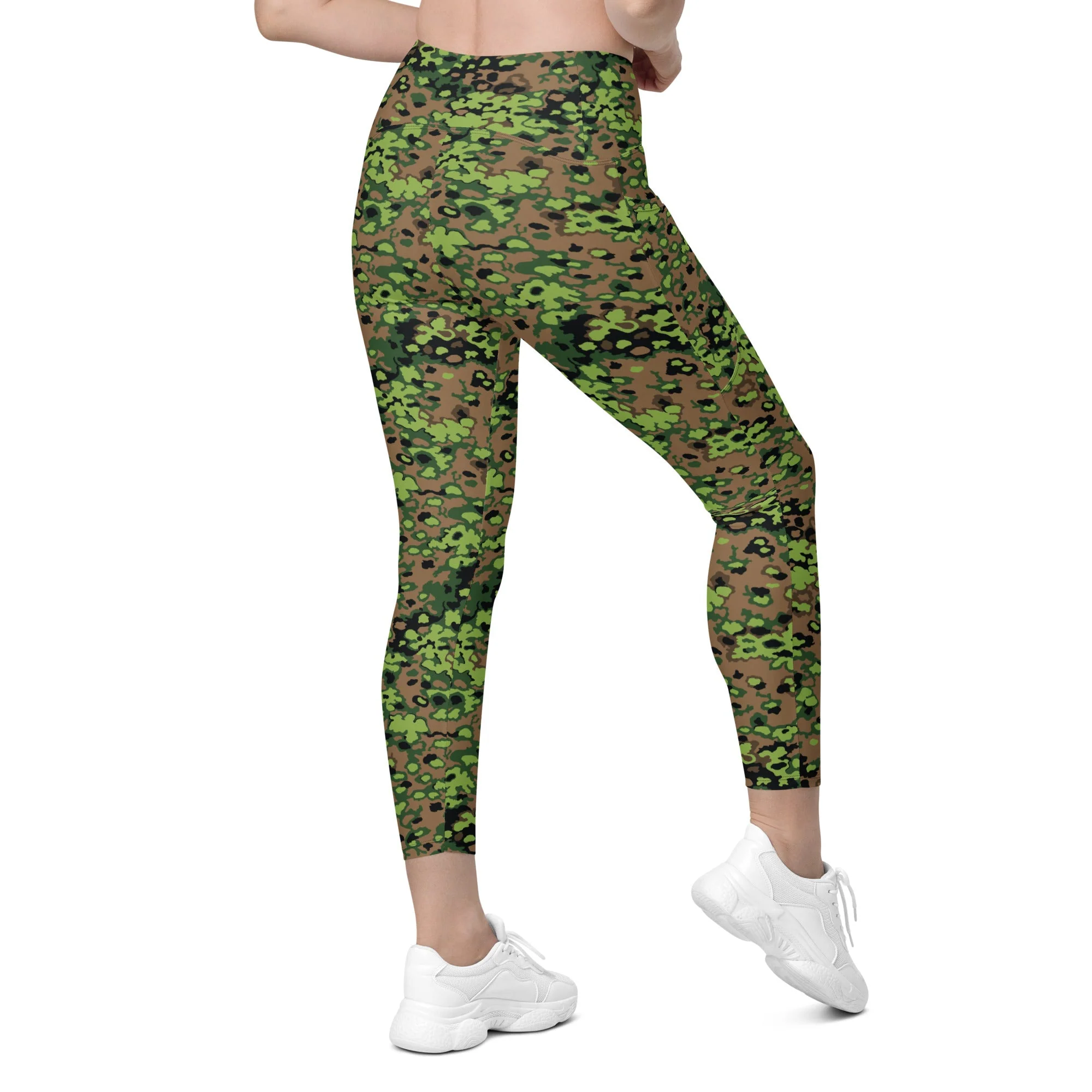 German Oak Leaf Eichenlaubmuster Spring CAMO Womens Leggings with Pockets - Image 2