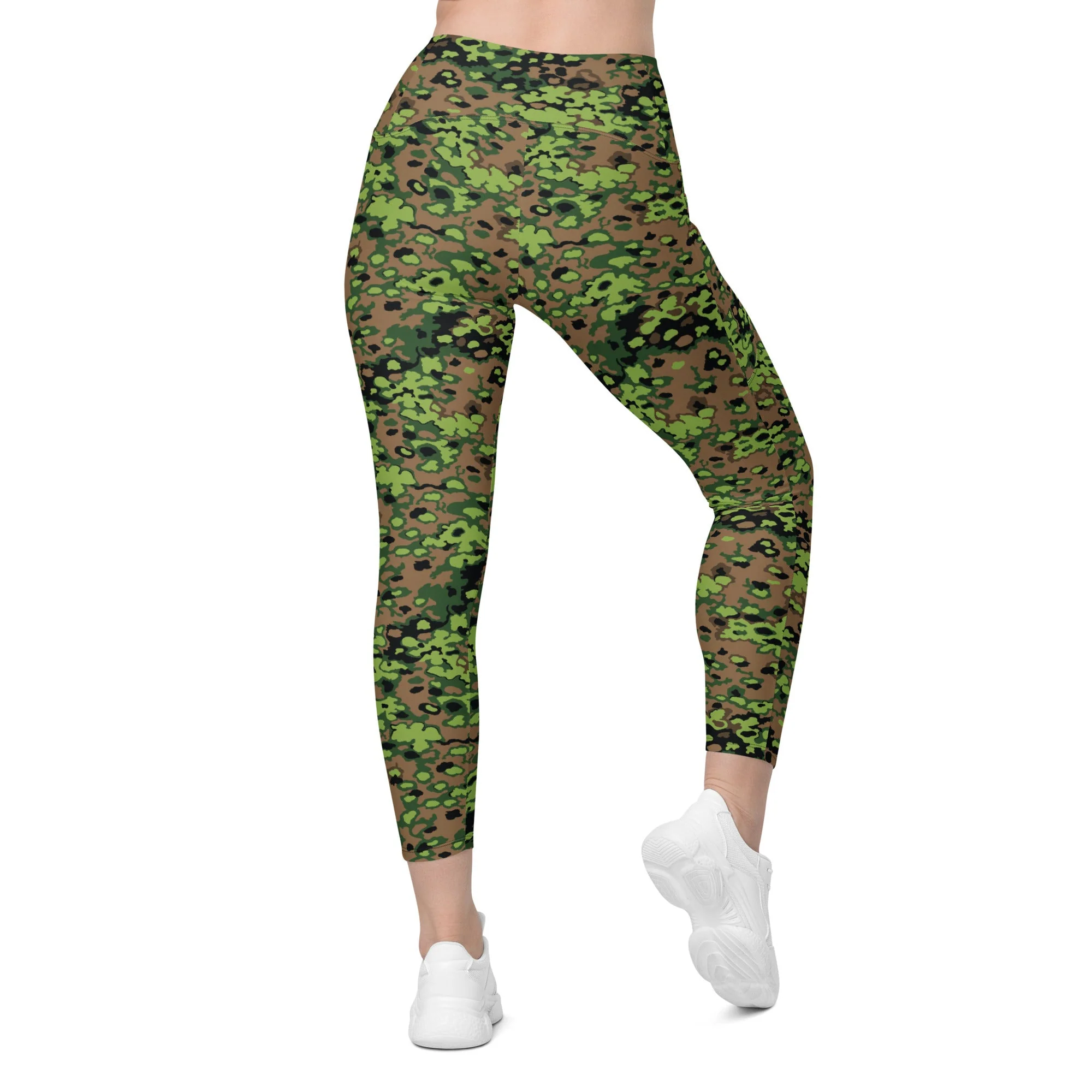 German Oak Leaf Eichenlaubmuster Spring CAMO Womens Leggings with Pockets - Image 3