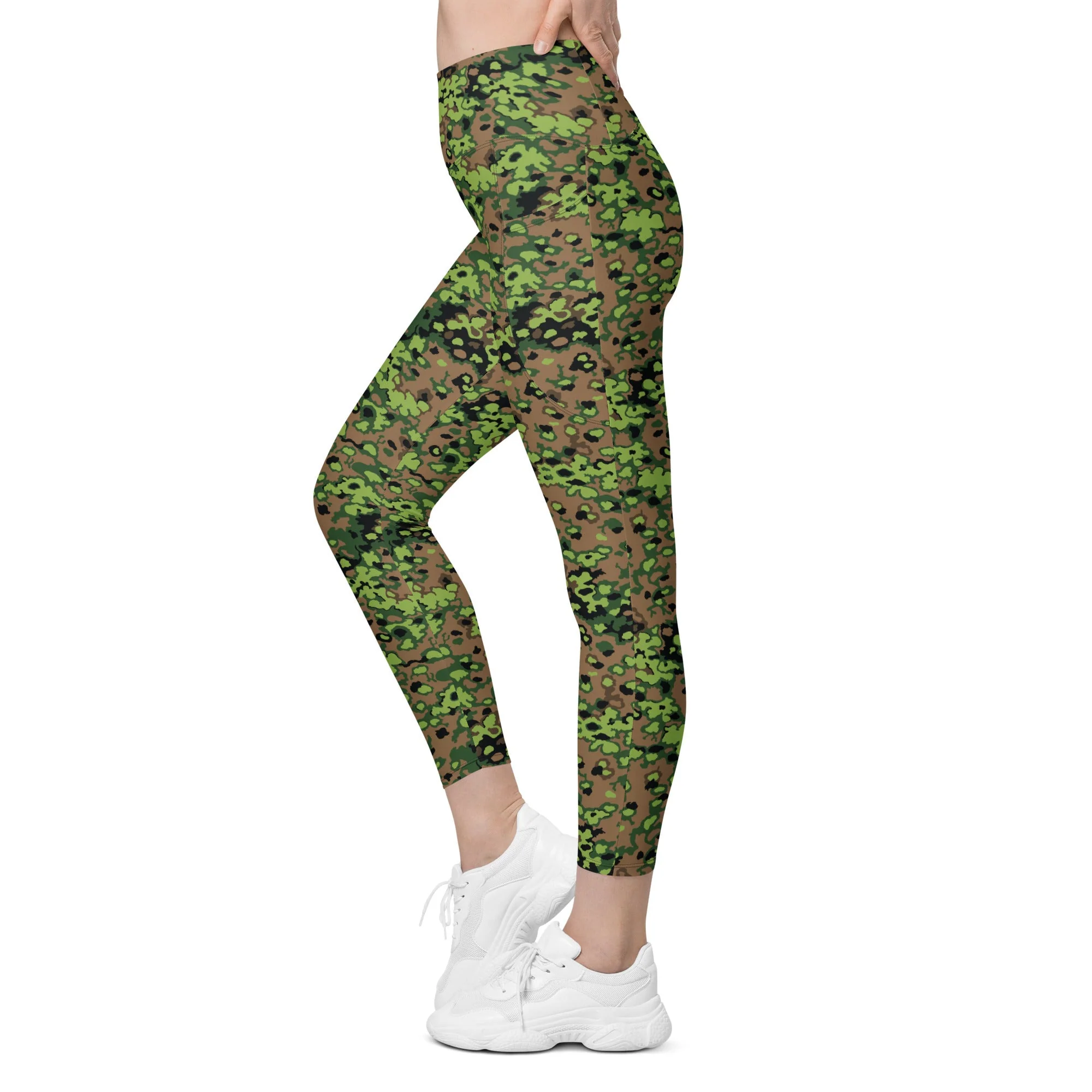 German Oak Leaf Eichenlaubmuster Spring CAMO Womens Leggings with Pockets - Image 5