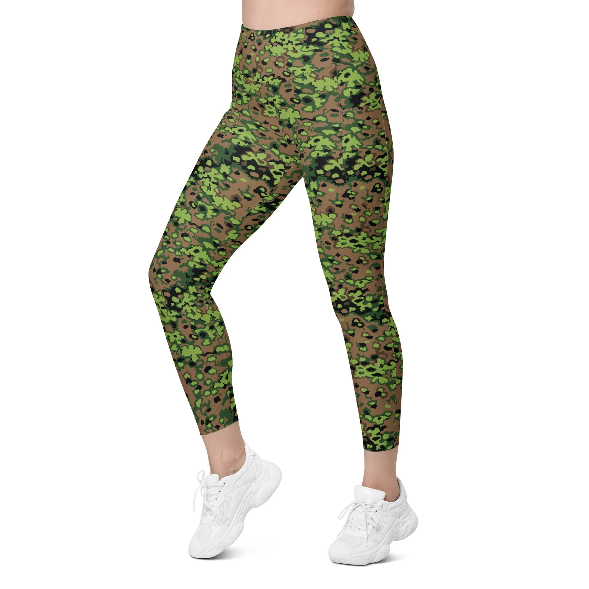 German Oak Leaf Eichenlaubmuster Spring CAMO Womens Leggings with Pockets - Image 7