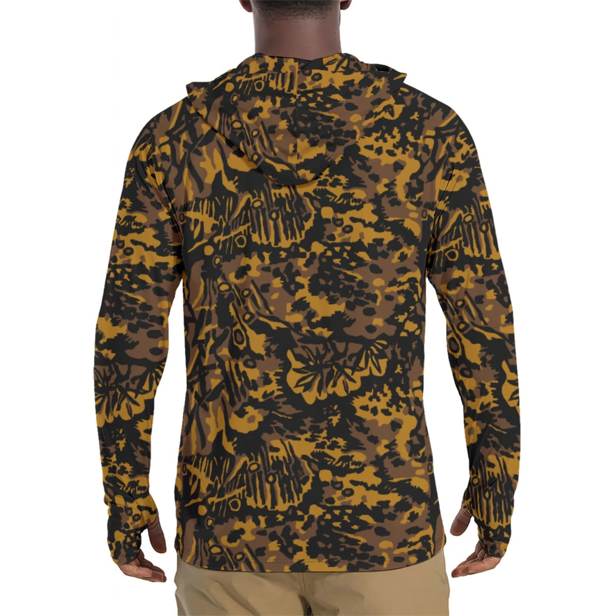 German Palm Tree Palmenmuster Autumn CAMO Mens Sunscreen Sports Hoodie With Thumb Holes - Image 2