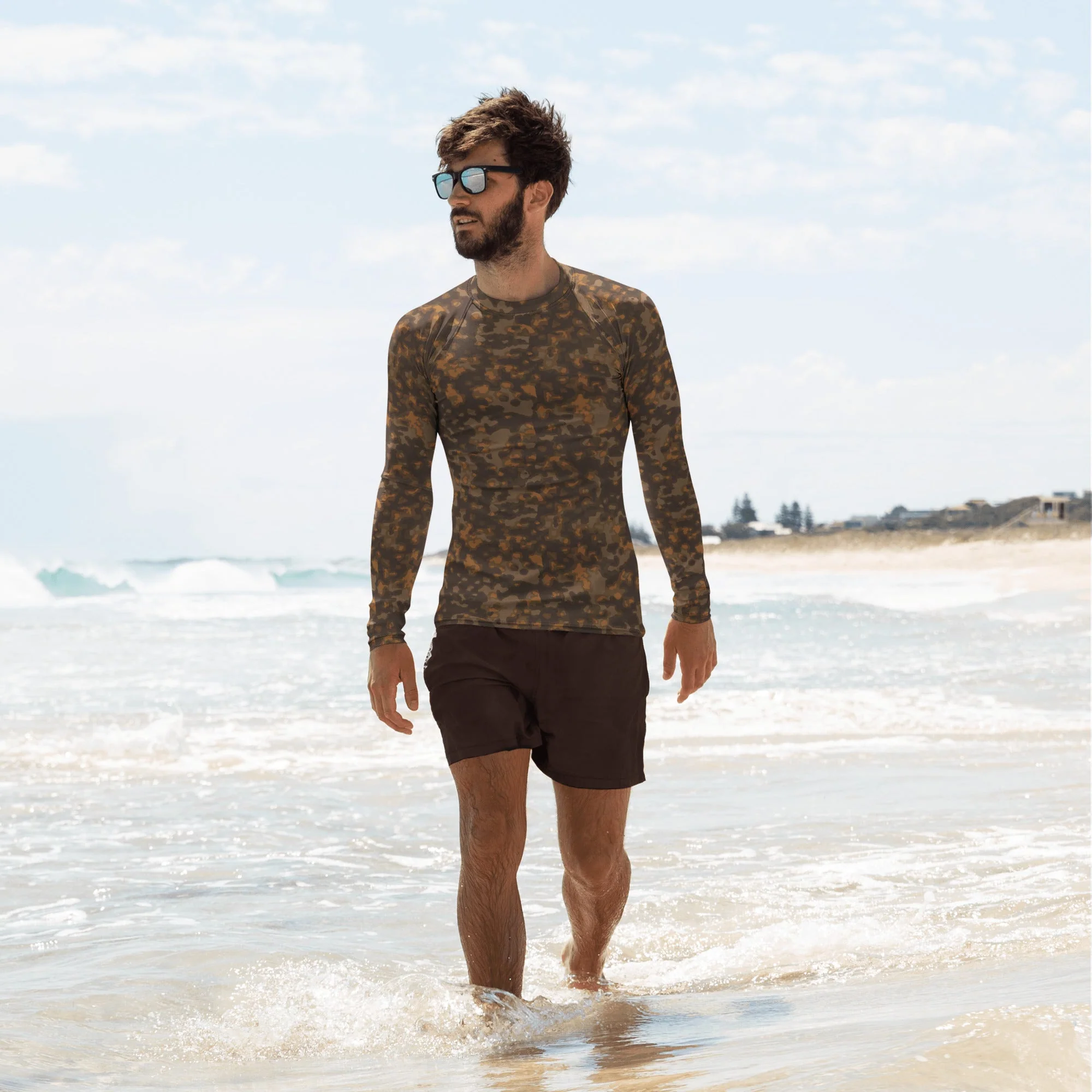 German Rauchtarnmuster Autumn CAMO Mens Long-Sleeve Rash Guard